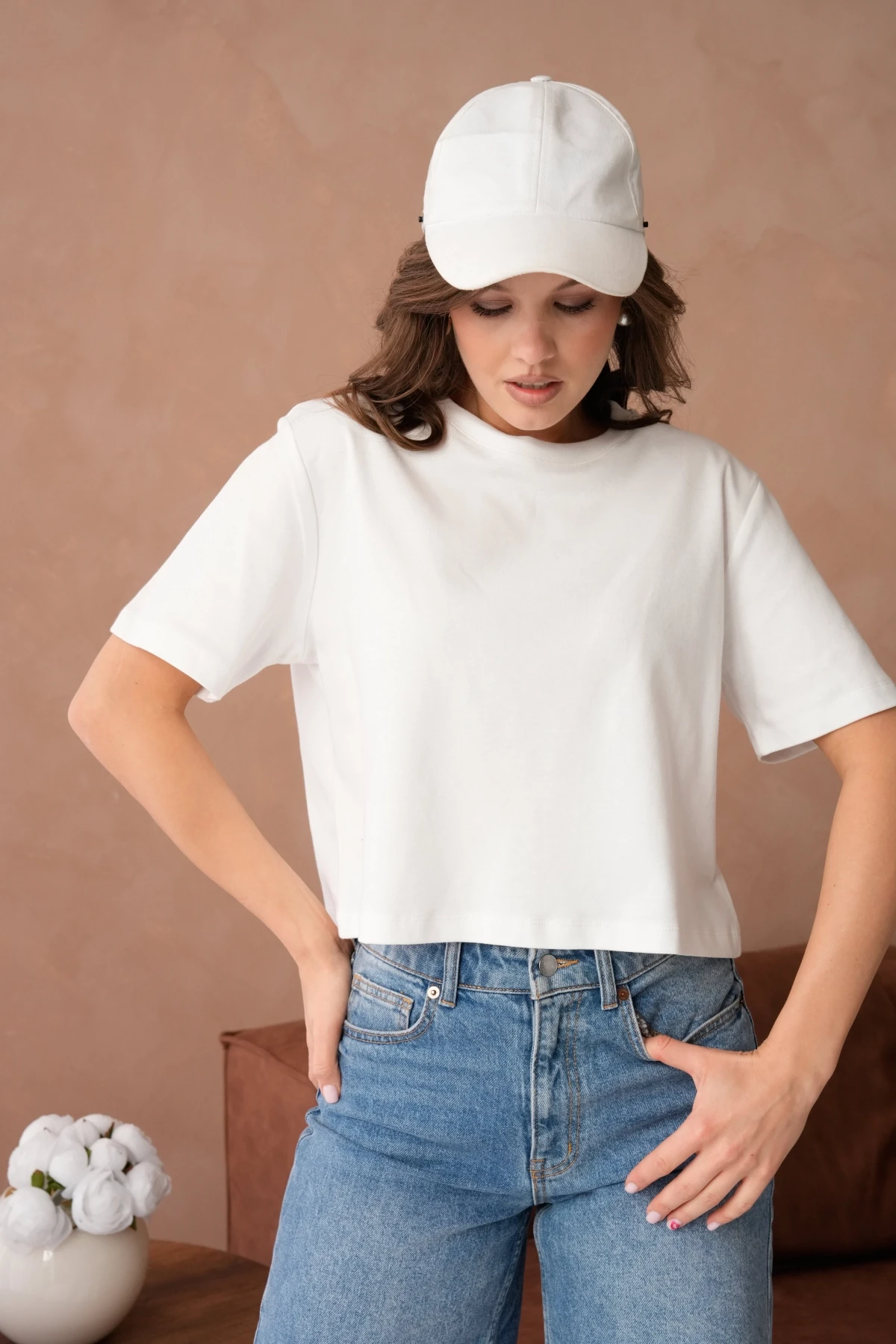 Bisiklet Yaka Yarım Crop Basic T-Shirt