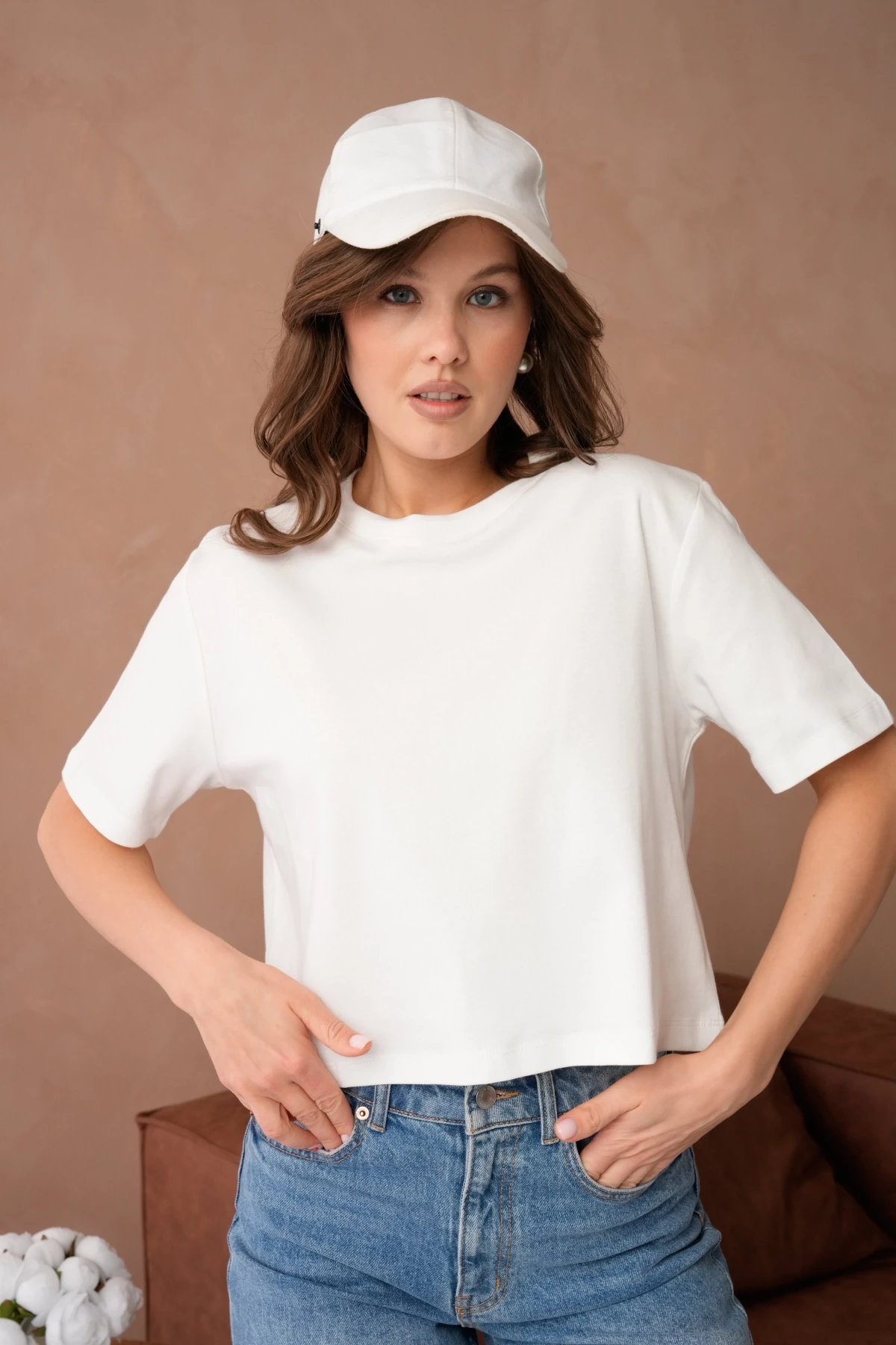Bisiklet Yaka Yarım Crop Basic T-Shirt