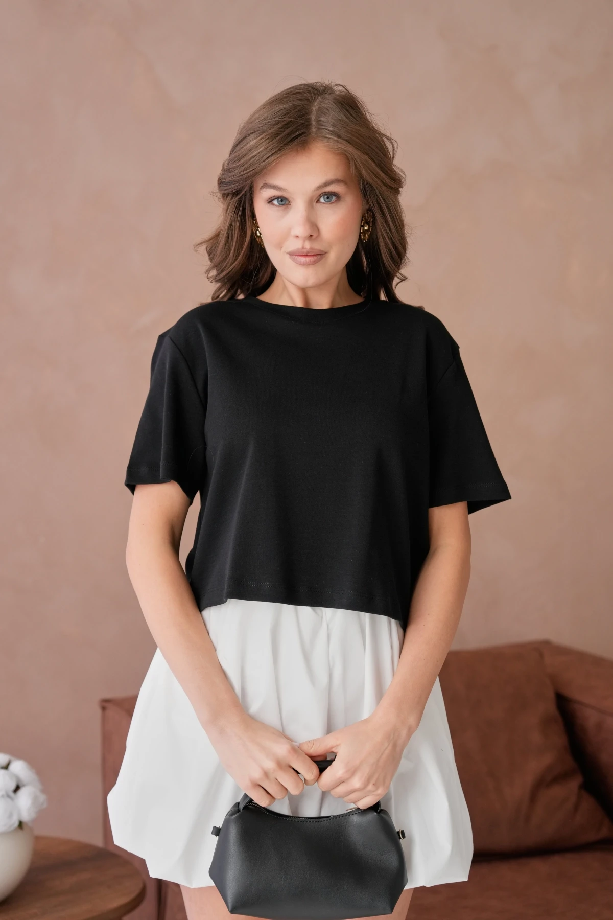 Bisiklet Yaka Yarım Crop Basic T-Shirt