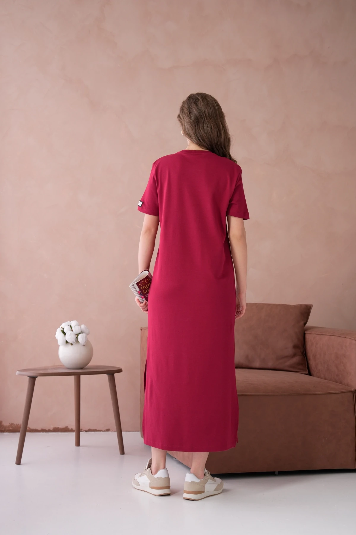 Bisiklet Yaka Yırtmaçlı Salaş Basic Penye Elbise