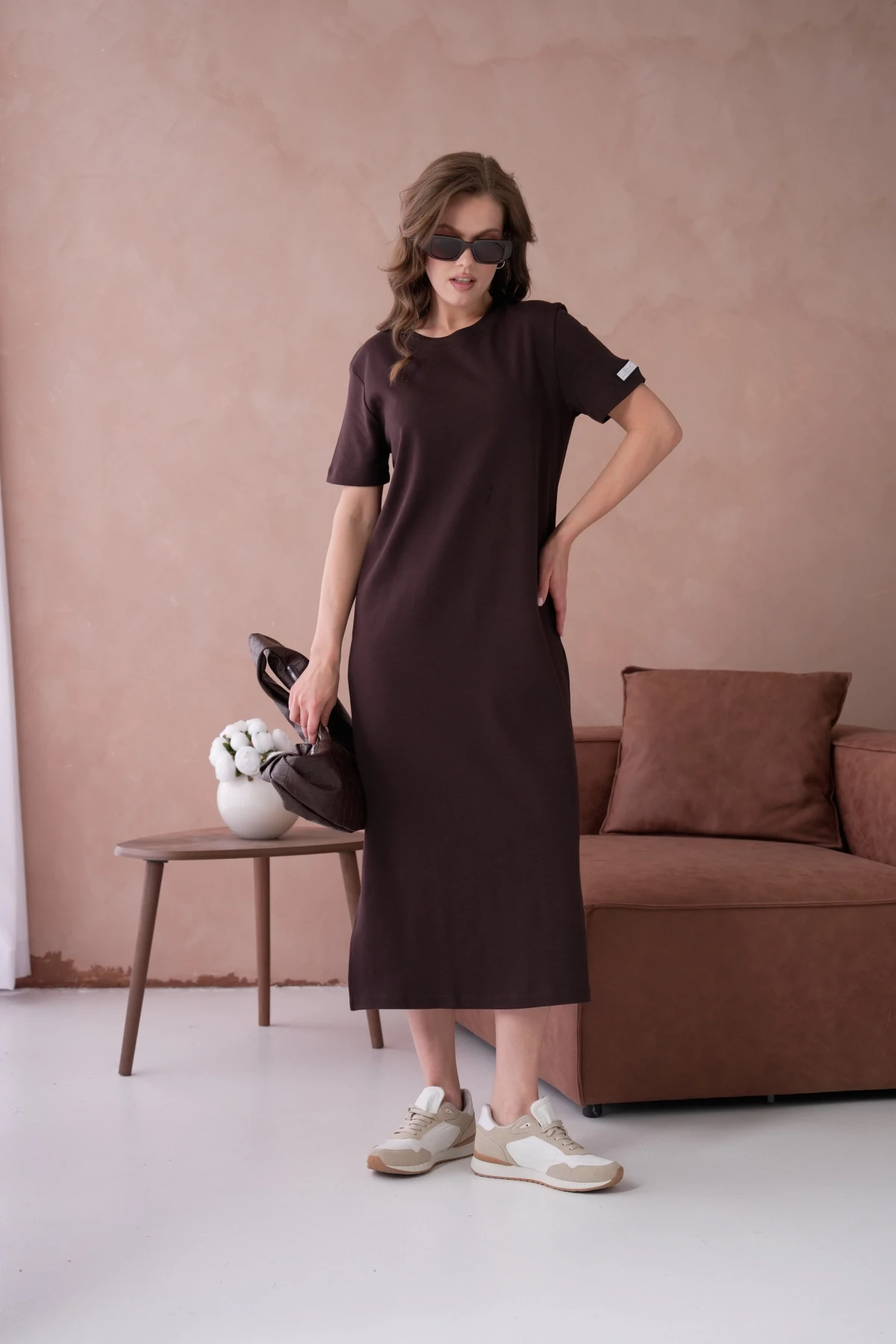 Bisiklet Yaka Yırtmaçlı Salaş Basic Penye Elbise