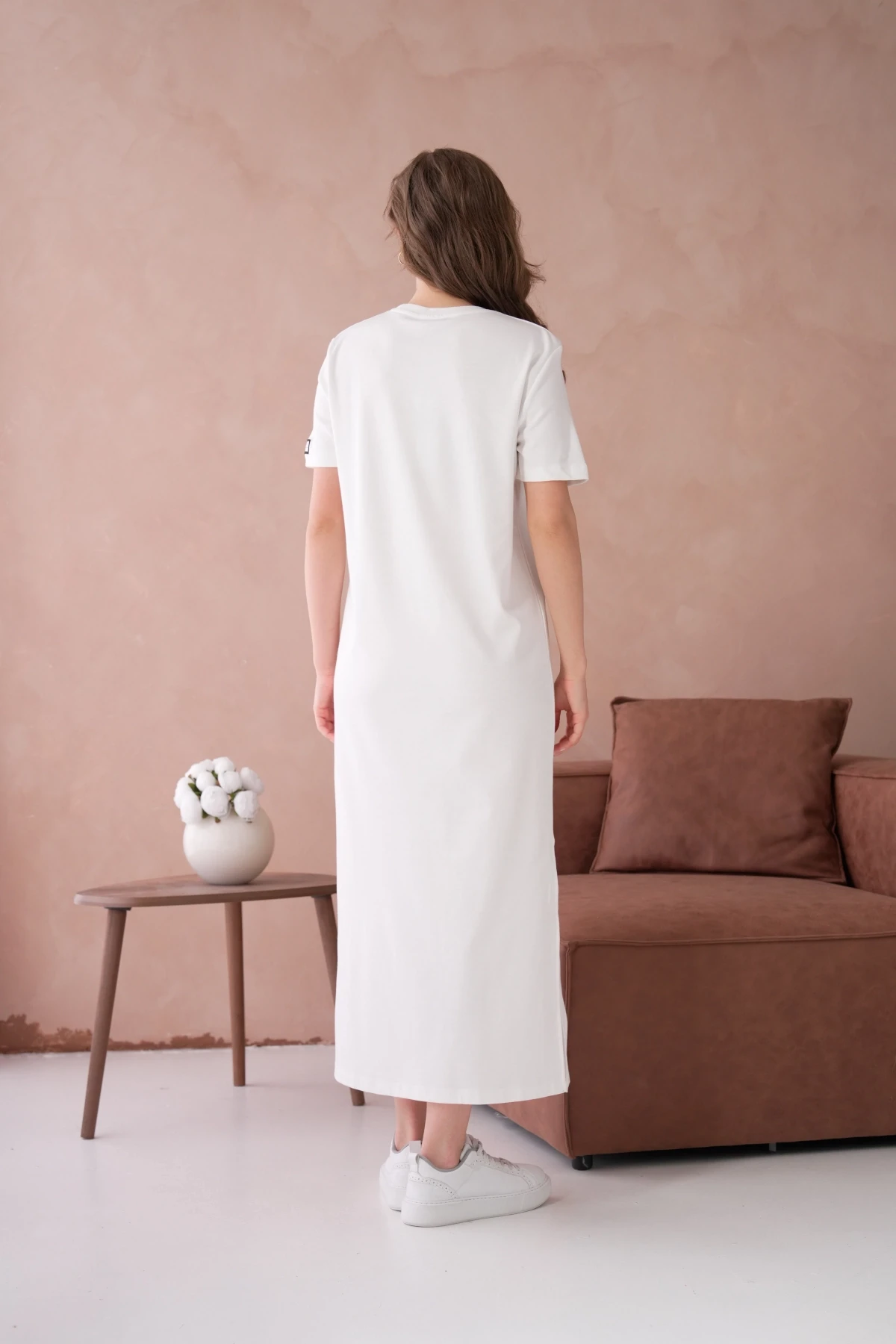 Bisiklet Yaka Yırtmaçlı Salaş Basic Penye Elbise