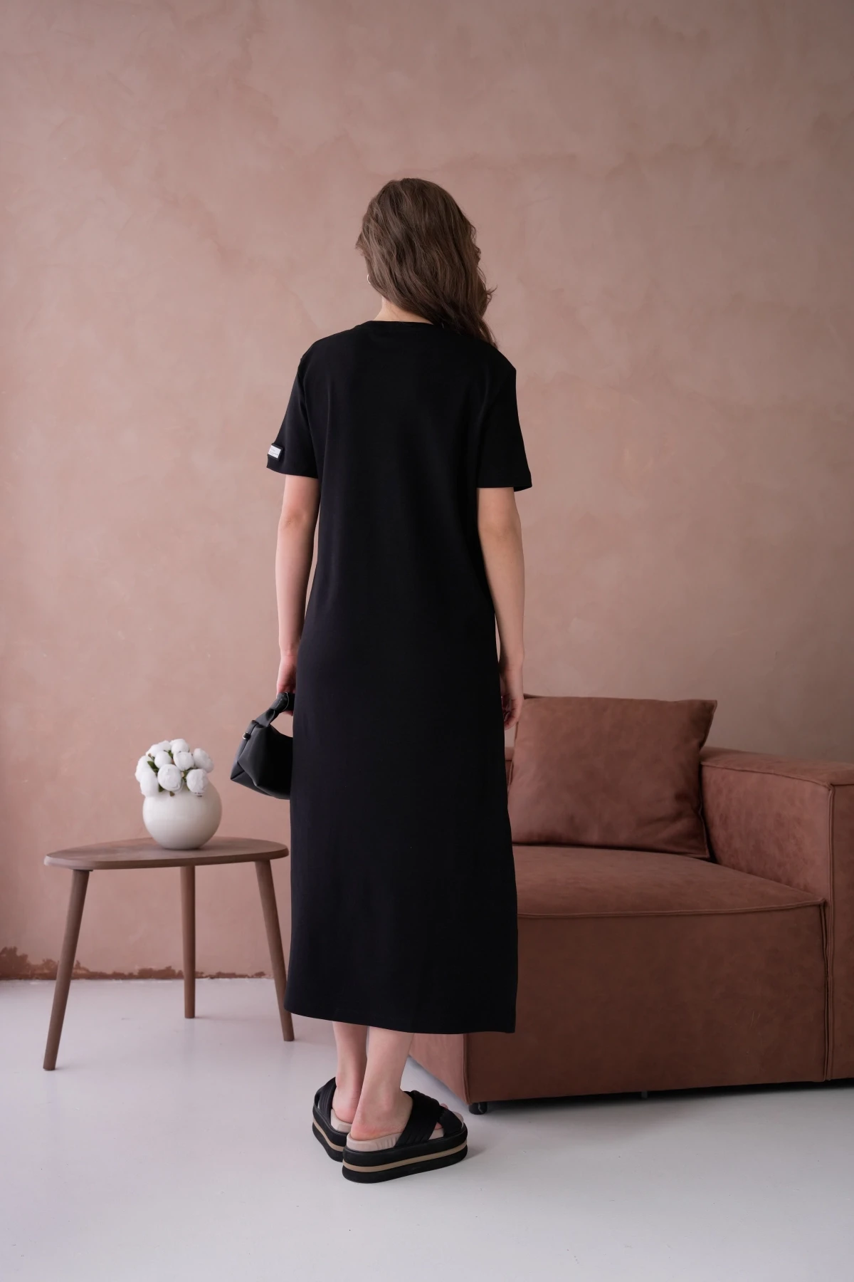 Bisiklet Yaka Yırtmaçlı Salaş Basic Penye Elbise