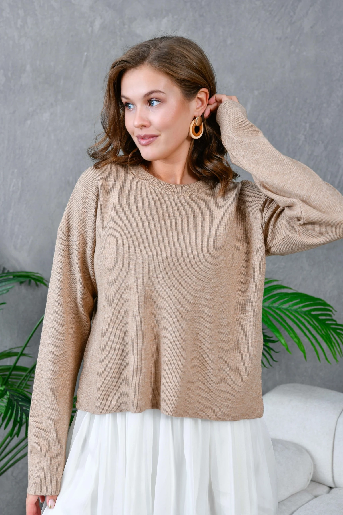 Kadın Bisiklet Yaka Yırtmaçlı Triko Kazak