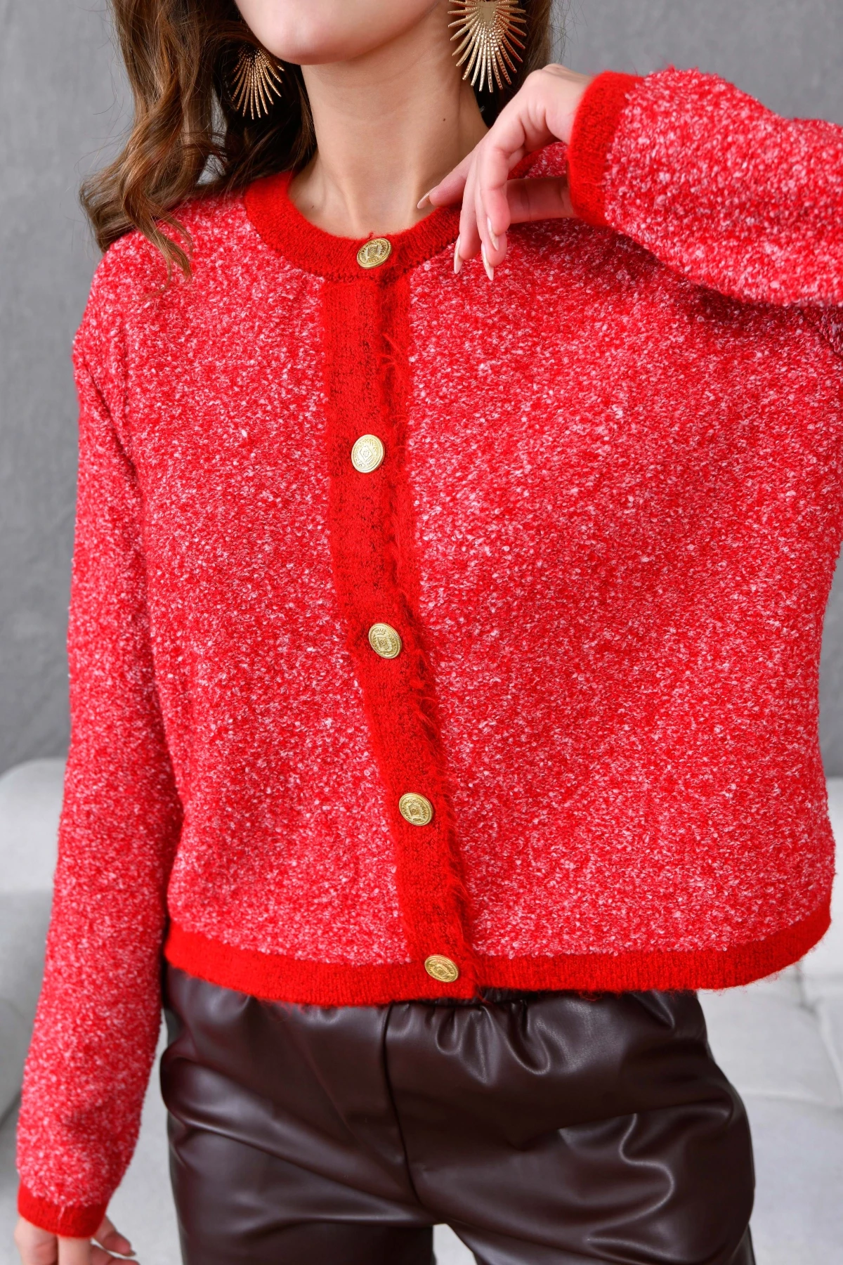 Kadın Düğme Detay Bürümcük Triko HIrka