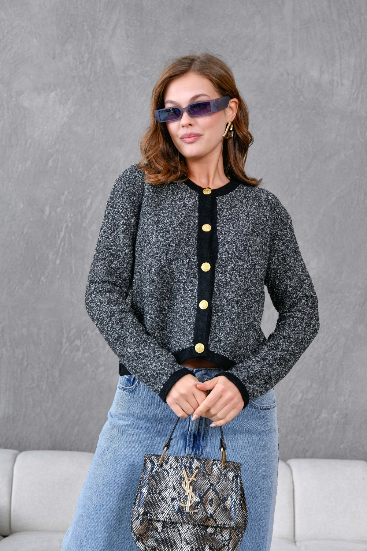 Kadın Düğme Detay Bürümcük Triko HIrka