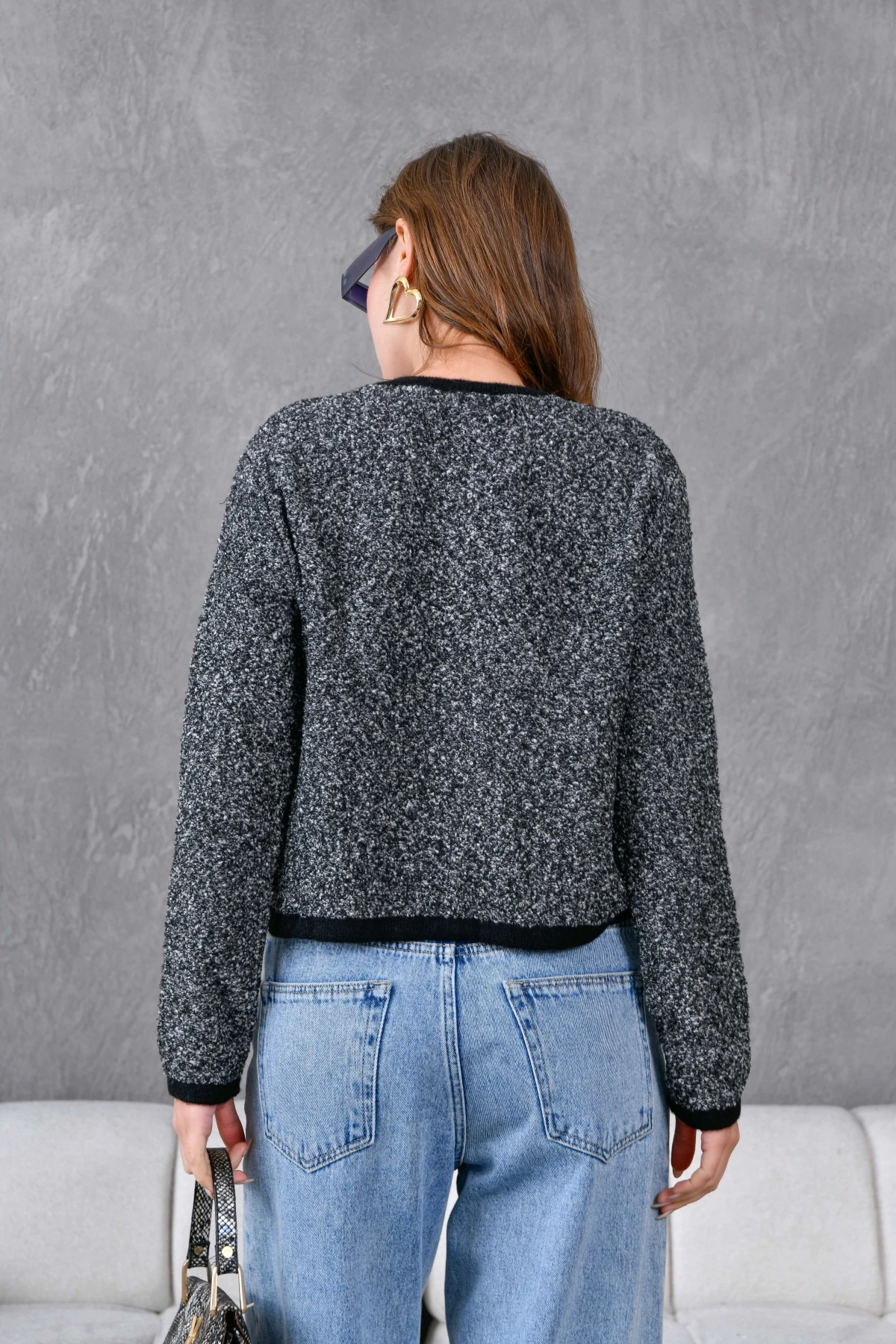 Kadın Düğme Detay Bürümcük Triko HIrka