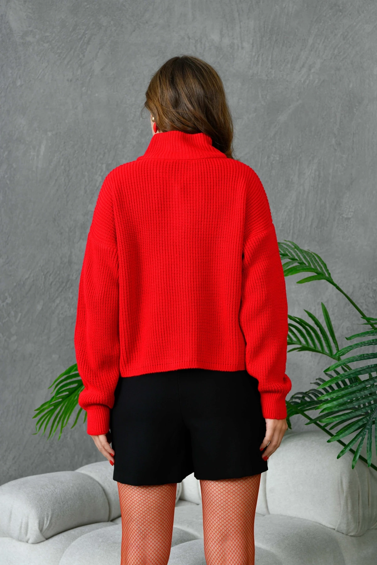 Kadın Fermuar Detaylı Triko Kazak