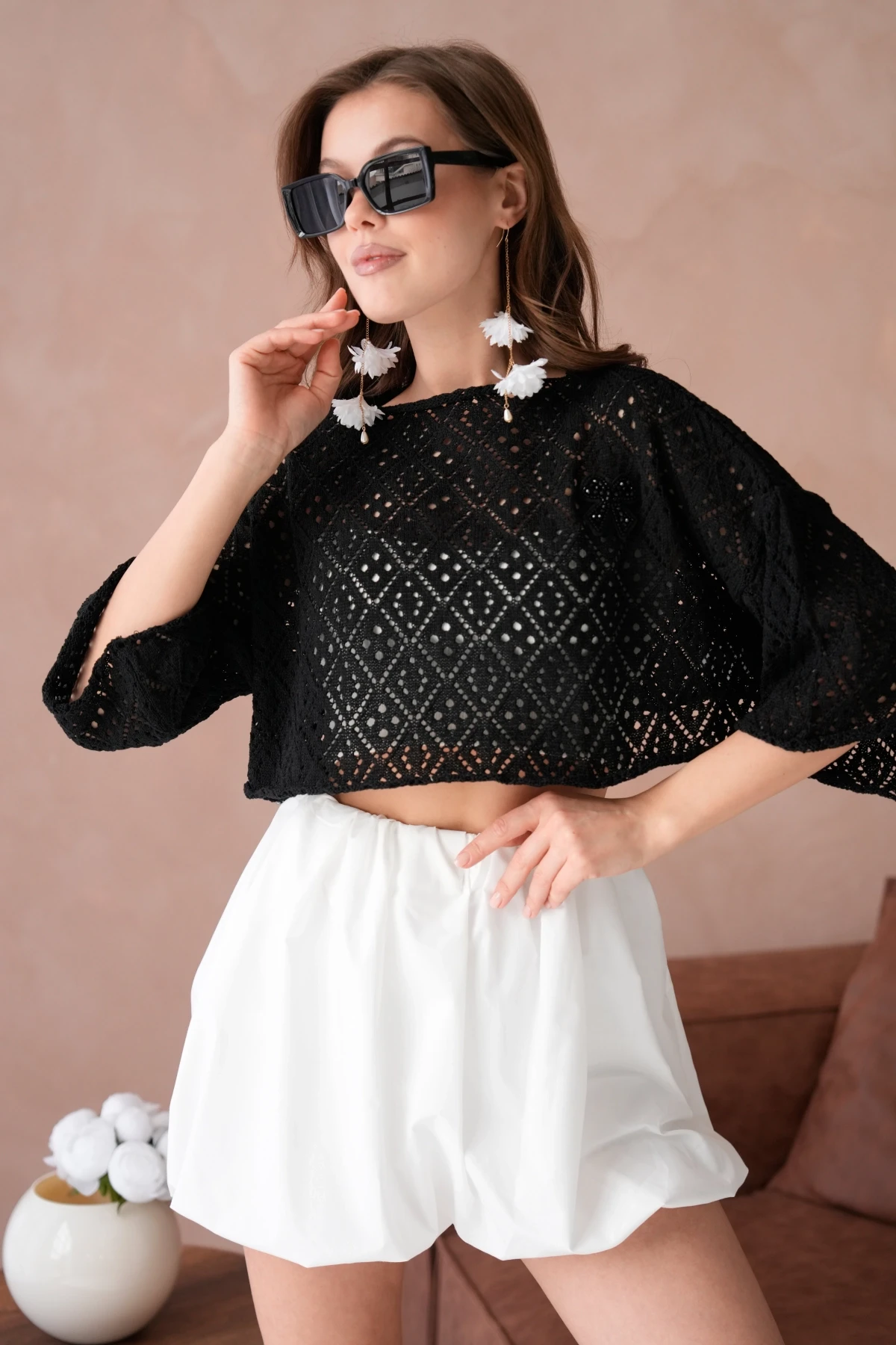 Kadın Kayık Yaka Ajurlı Triko Kazak