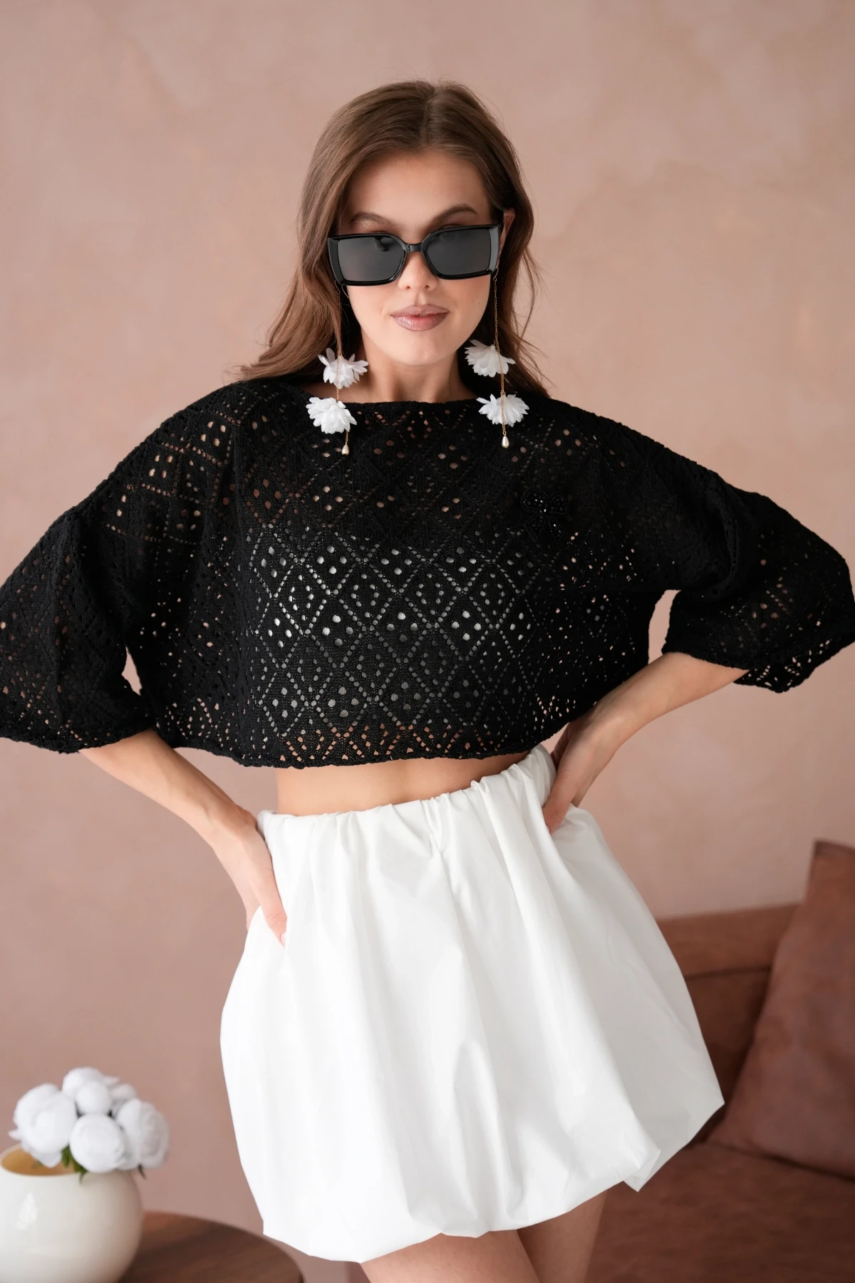 Kadın Kayık Yaka Ajurlı Triko Kazak