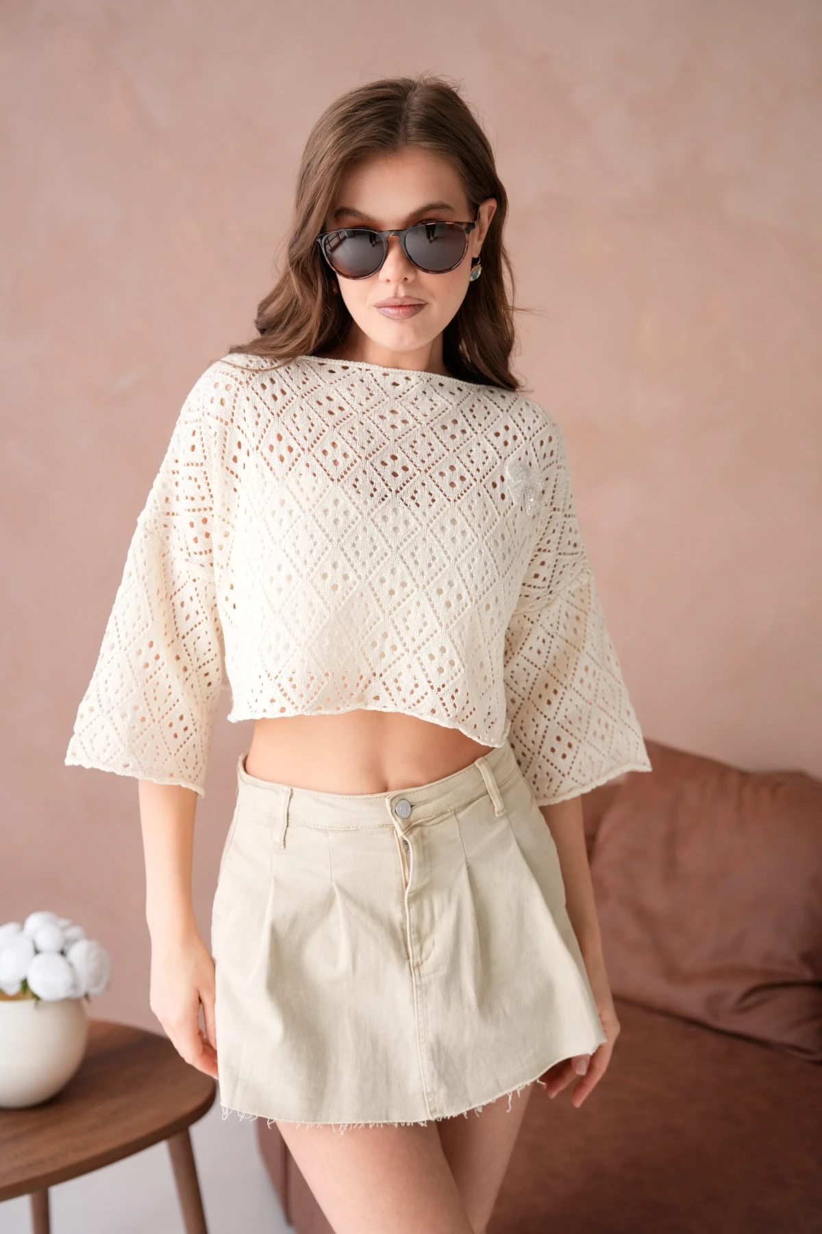 Kadın Kayık Yaka Ajurlı Triko Kazak