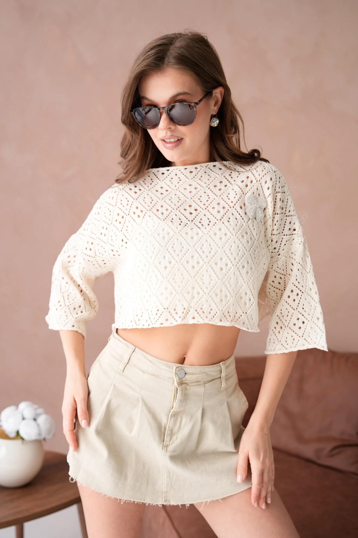 Kadın Kayık Yaka Ajurlı Triko Kazak