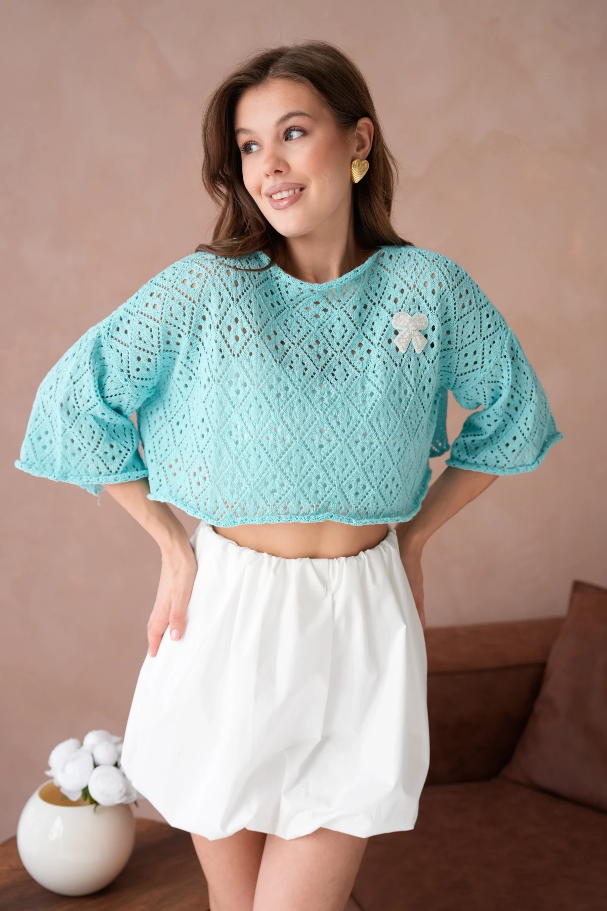 Kadın Kayık Yaka Ajurlı Triko Kazak