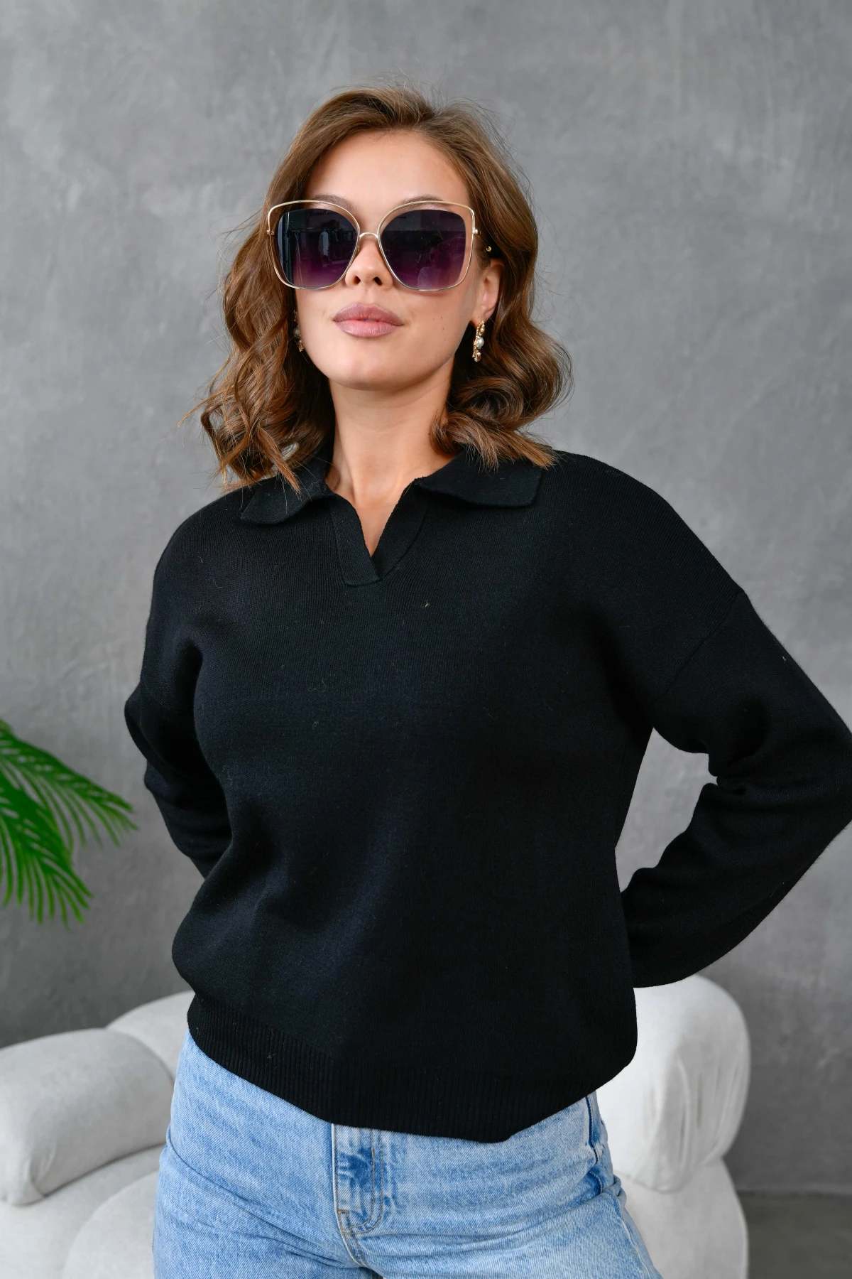 Kadın Polo Yaka Yumuşak Dokulu Triko Kazak