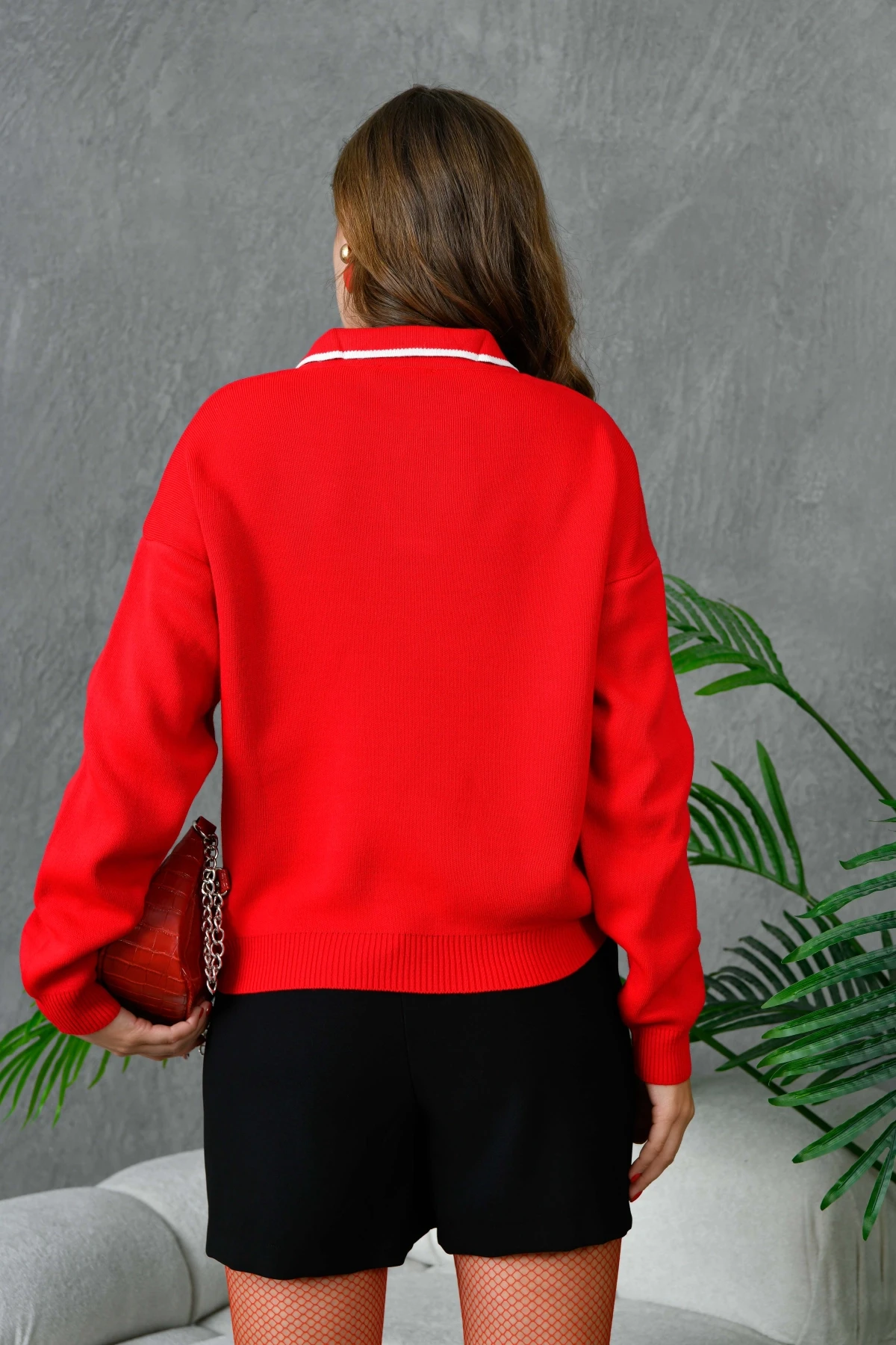 Kadın Poloyaka Salaş Triko Kazak