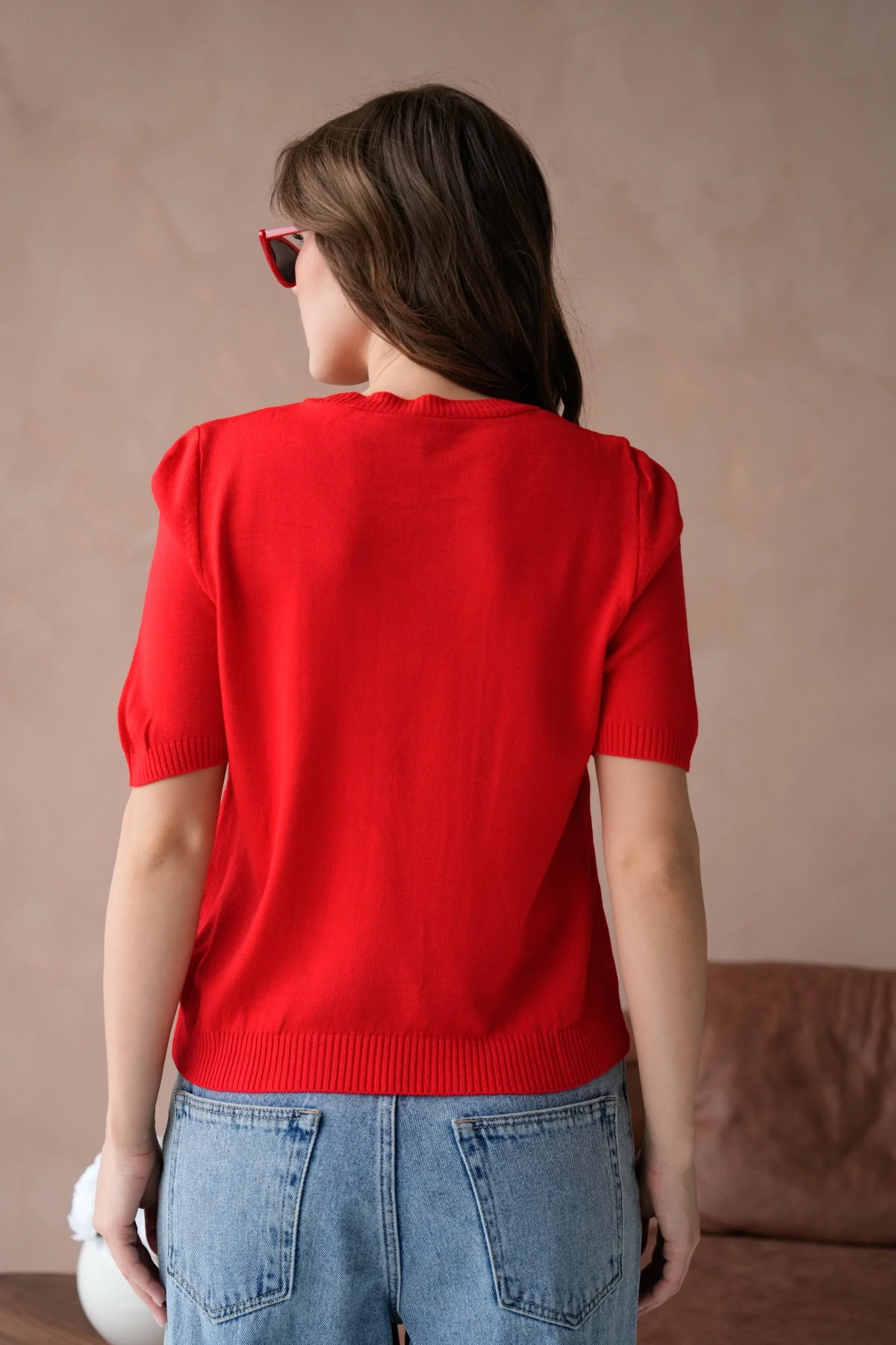 Kadın Taş İşlemeli Kalpli Triko Kazak