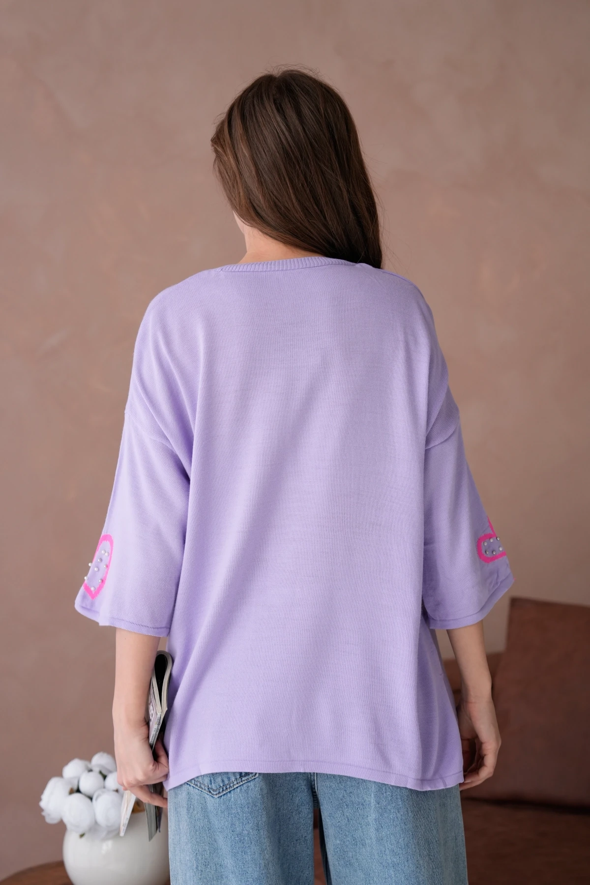 Kadın Taş İşlemeli Salaş Triko Kazak