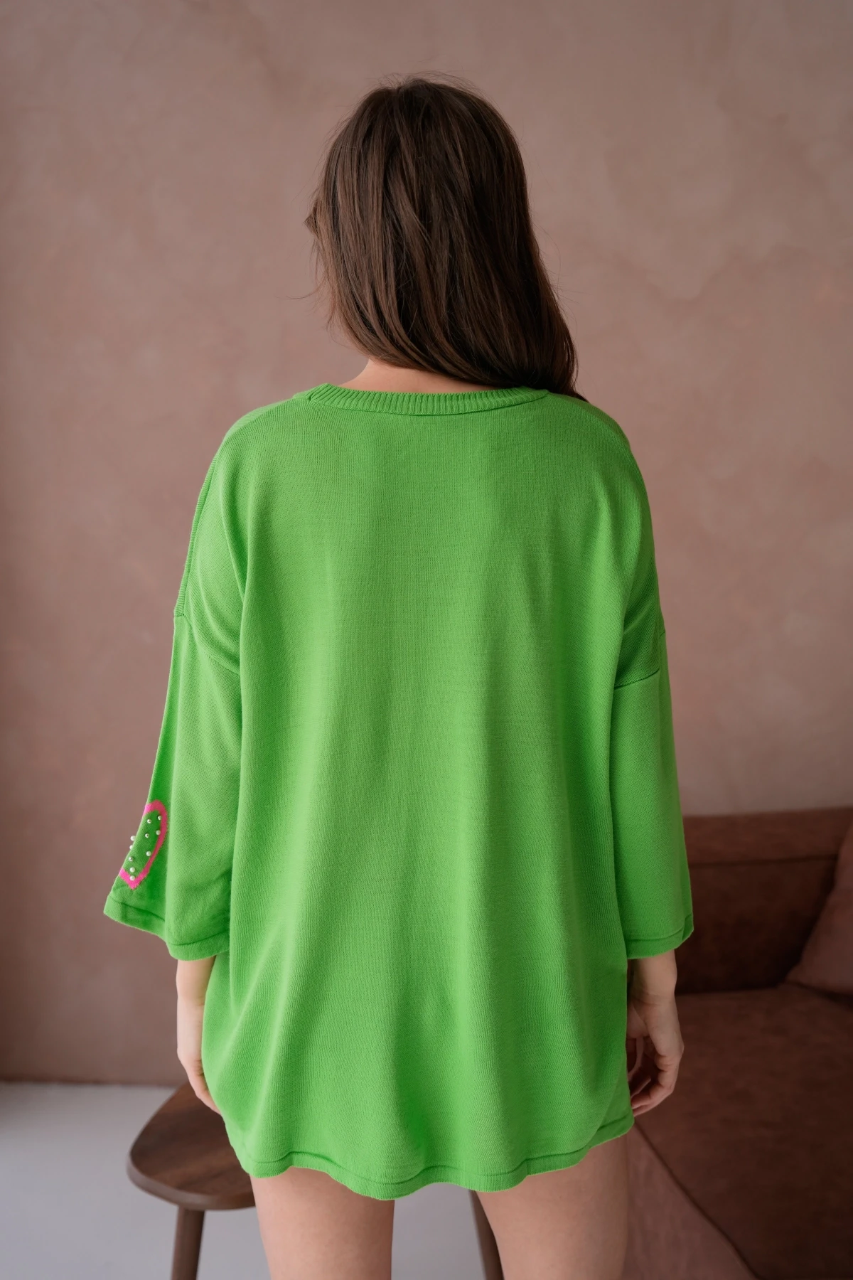 Kadın Taş İşlemeli Salaş Triko Kazak