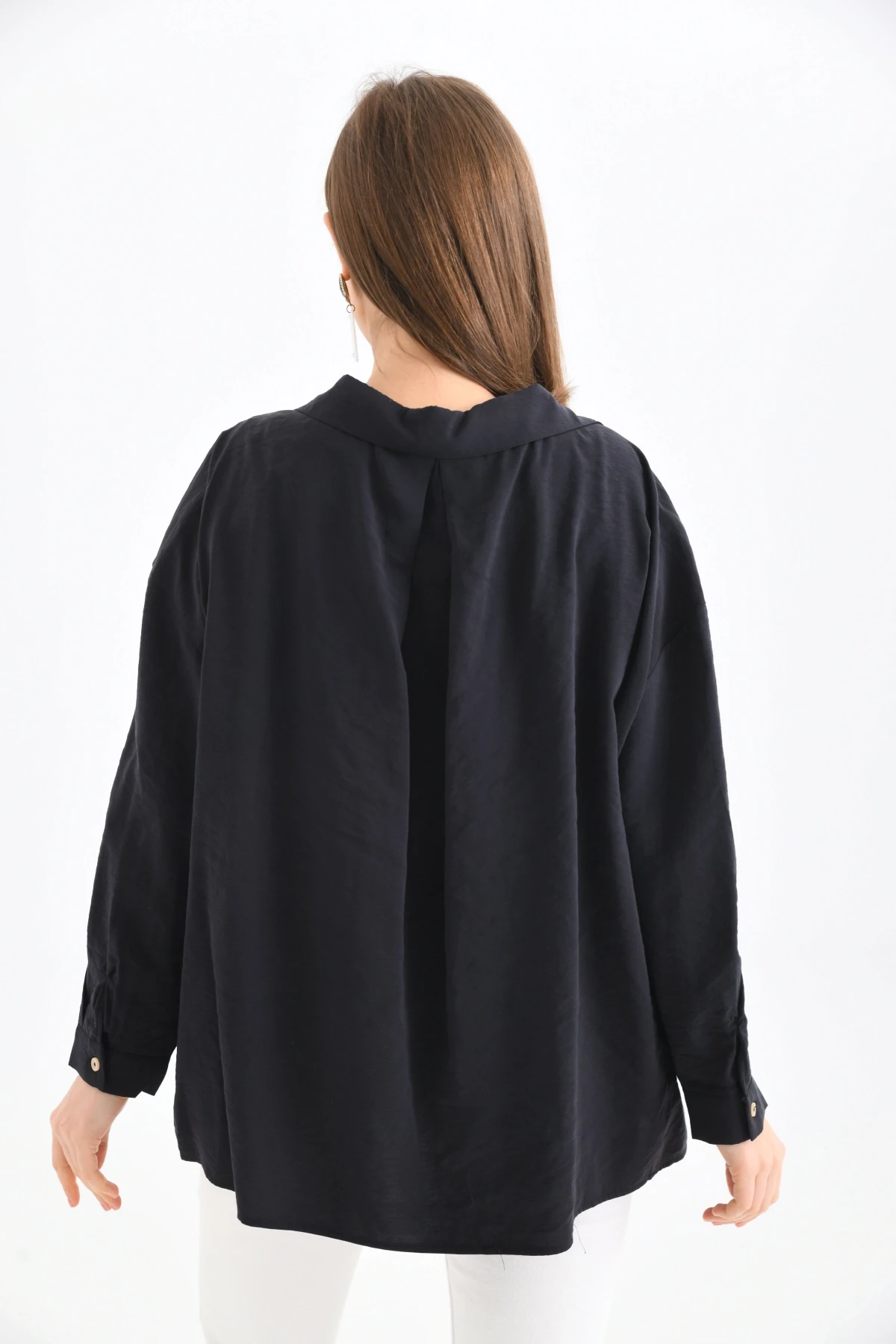 Kadın Uzun Kollu Oversize %100 Pamuk Basic Gömlek