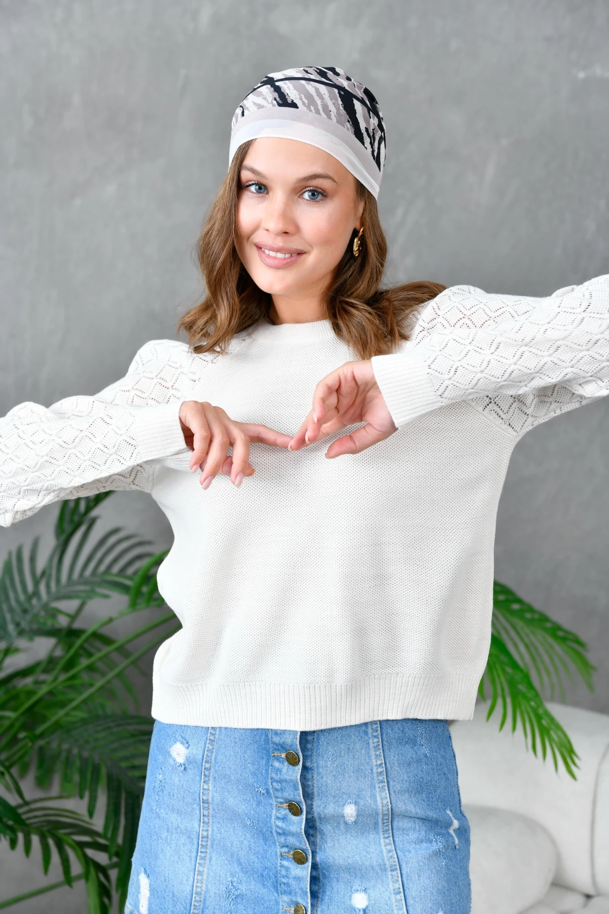 Kadın Bisiklet Yaka Ajurlu Triko Kazak