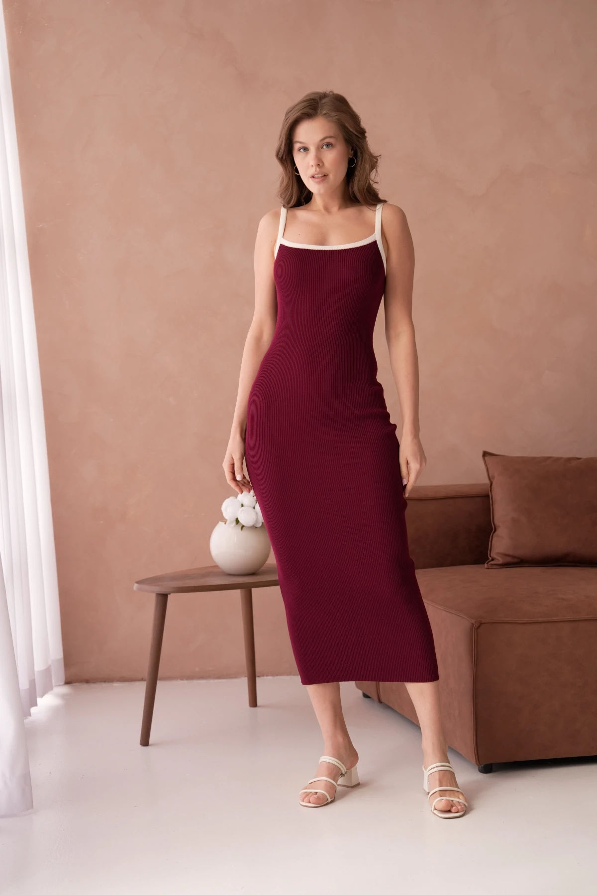 Askılı Slim Fit Kaşkorse Balık Triko Elbise