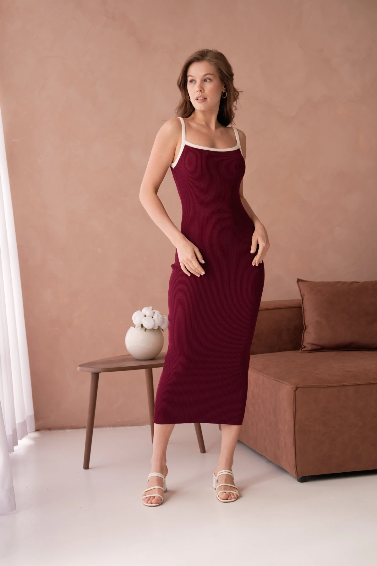 Askılı Slim Fit Kaşkorse Balık Triko Elbise