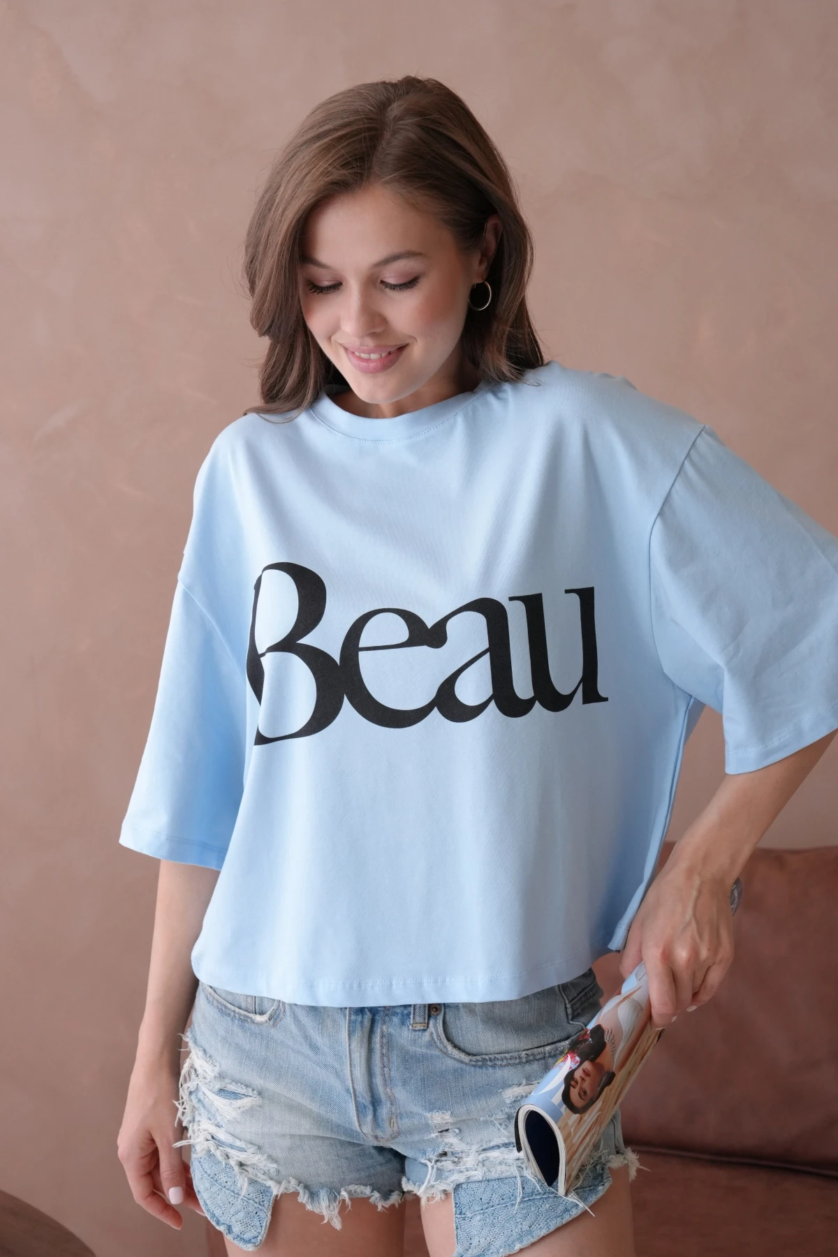 Baskılı Crop Basic T-Shirt