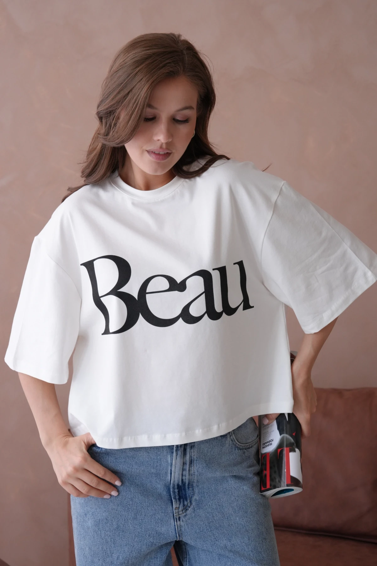 Baskılı Crop Basic T-Shirt