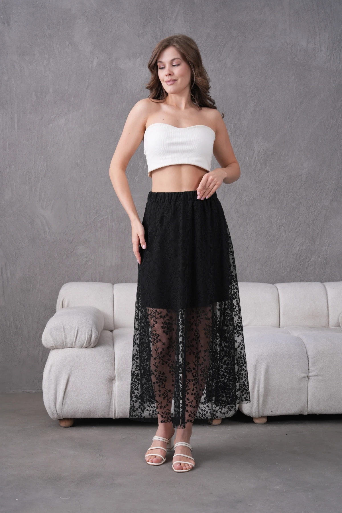 Beli Lastikli Astarlı Tül Etek