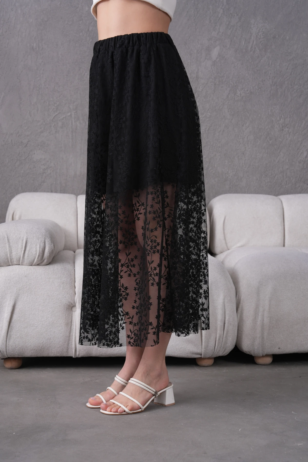 Beli Lastikli Astarlı Tül Etek