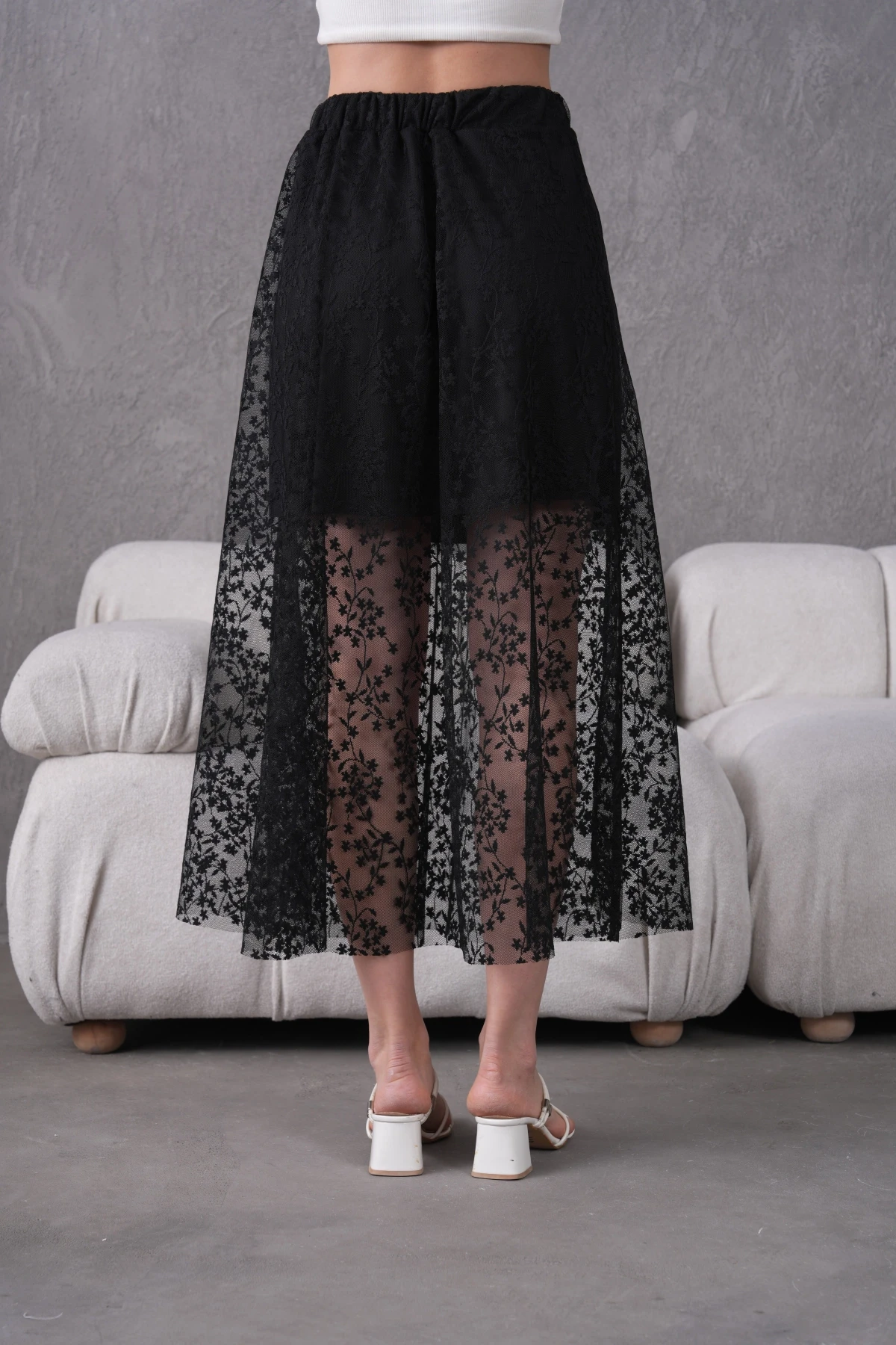 Beli Lastikli Astarlı Tül Etek