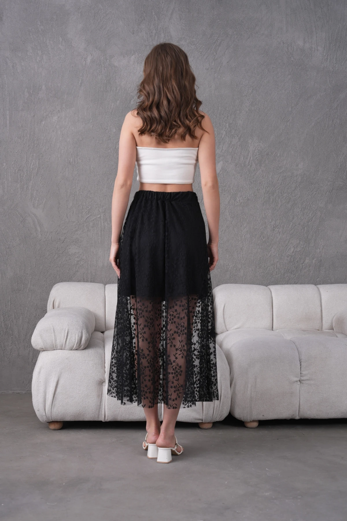 Beli Lastikli Astarlı Tül Etek