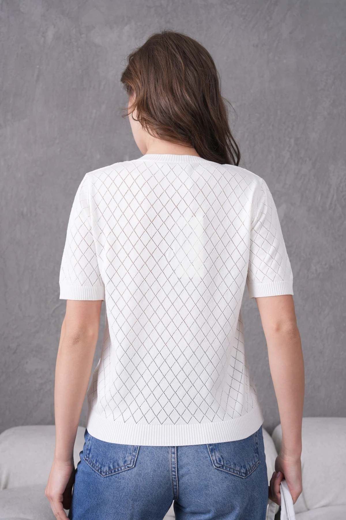 Taş Aksesuar Detaylı Kısa Kol Triko Kazak