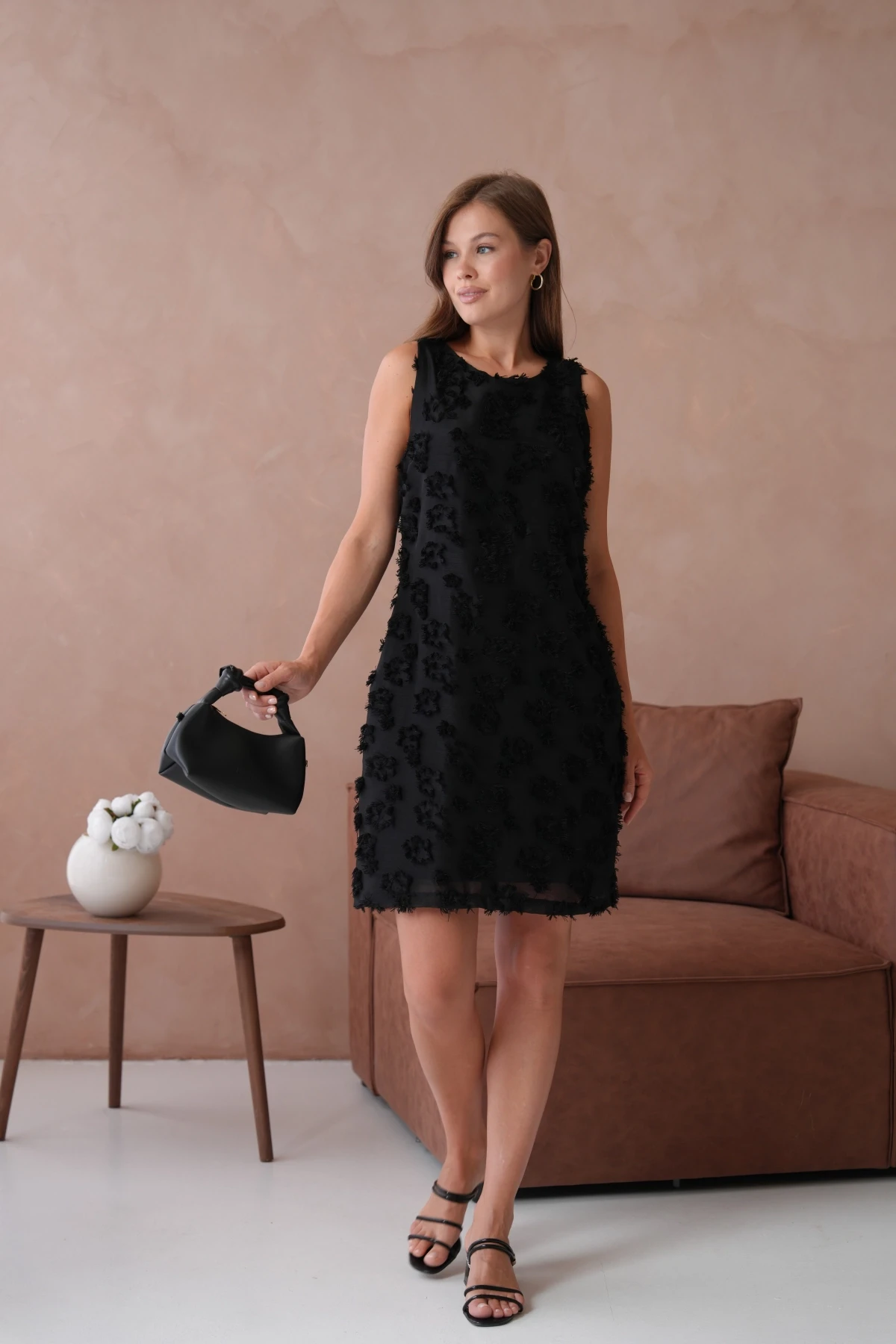 Bisiklet Yaka Astarlı Şifon Elbise