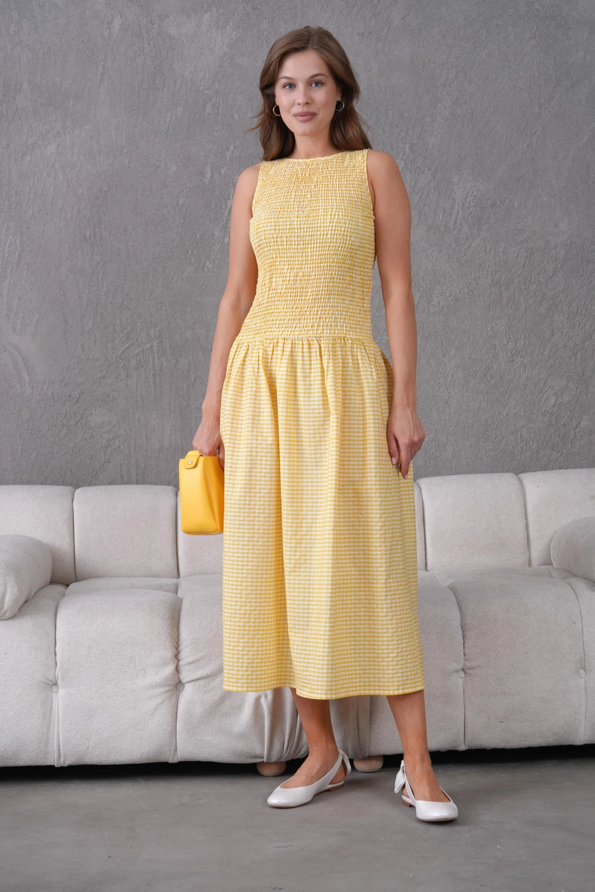 Gipeli Maxi Boy Pötikareli Yazlık Dokuma Elbise