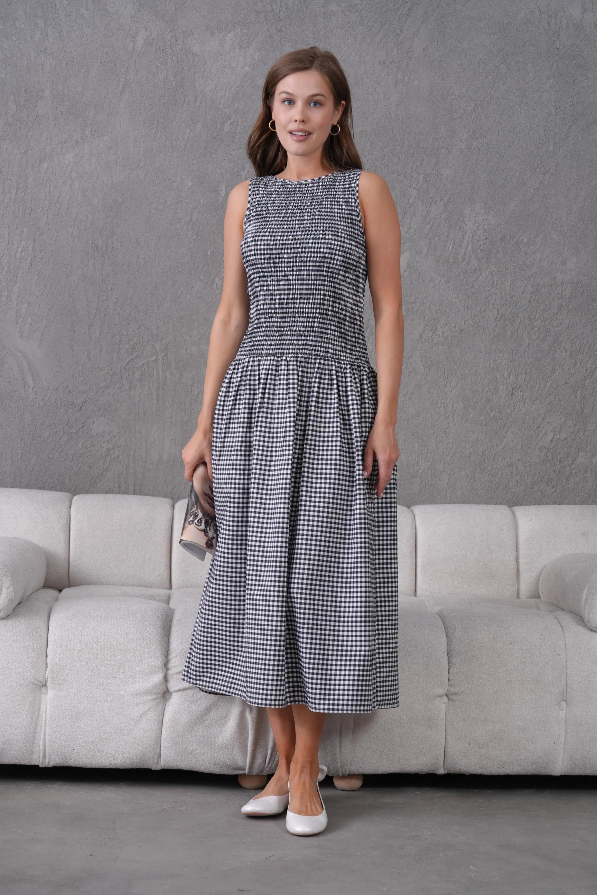 Gipeli Maxi Boy Pötikareli Yazlık Dokuma Elbise