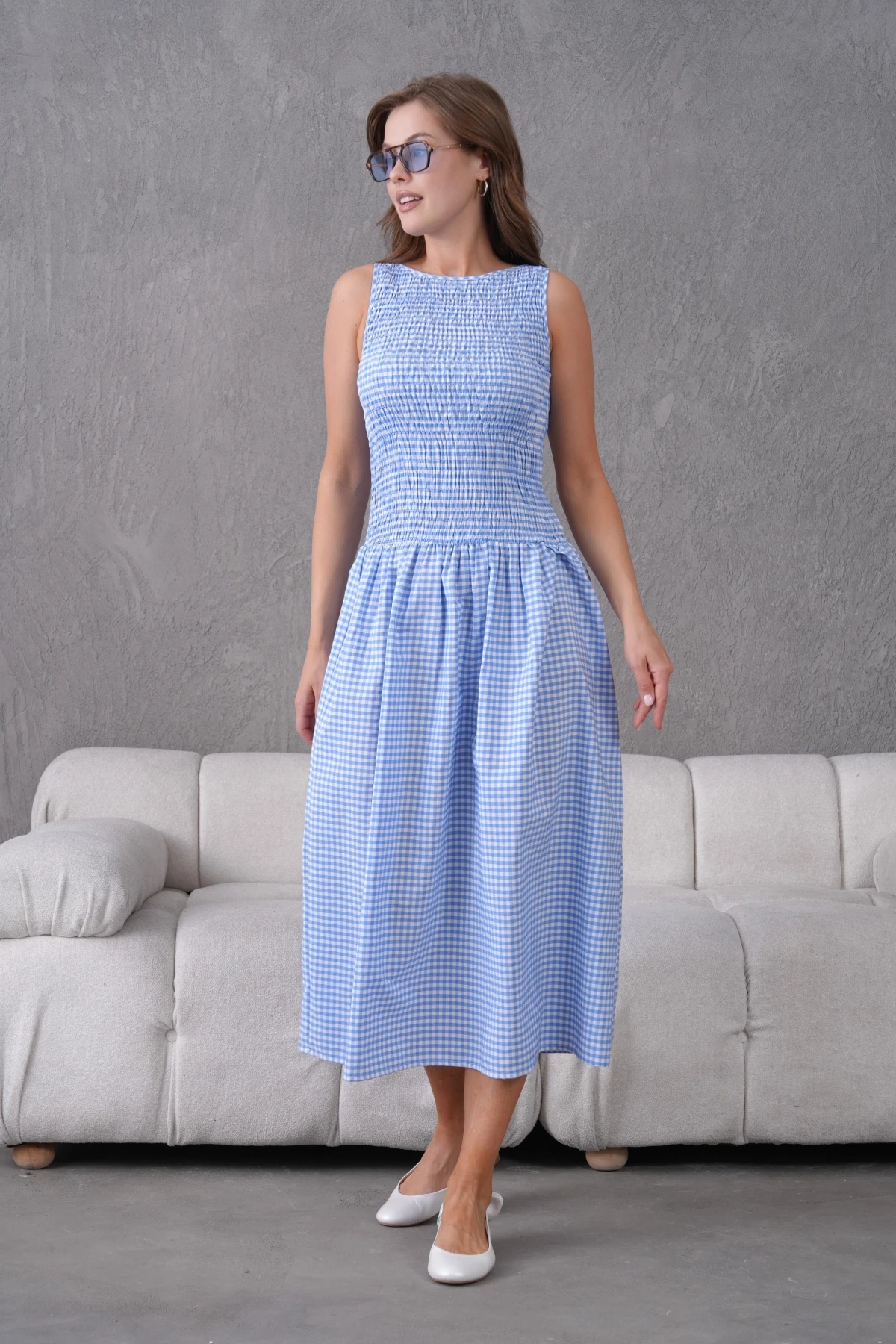 Gipeli Maxi Boy Pötikareli Yazlık Dokuma Elbise