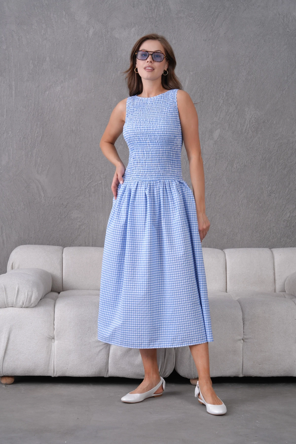 Gipeli Maxi Boy Pötikareli Yazlık Dokuma Elbise