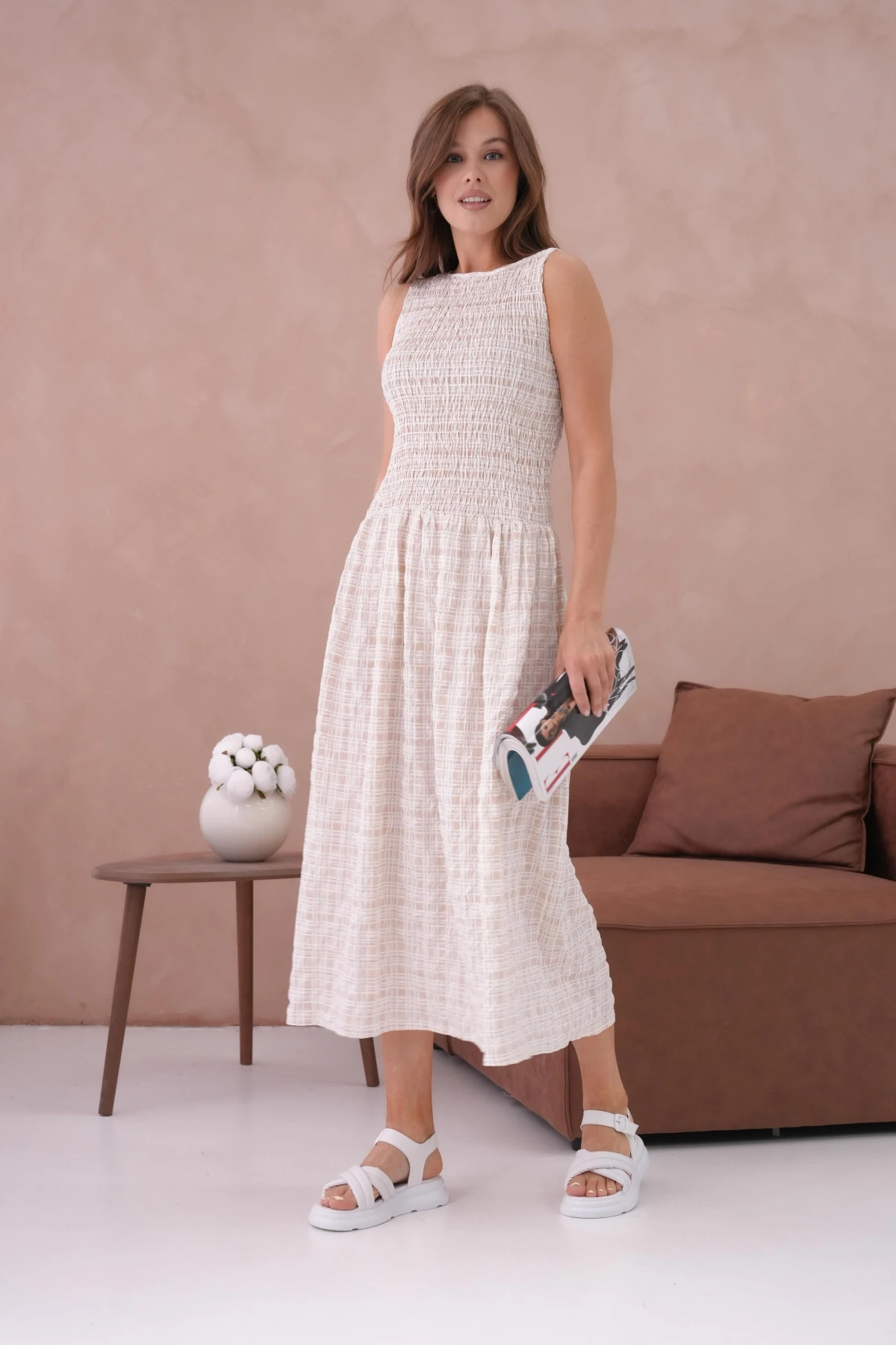 Kolsuz Uzun Ekose Dokuma Elbise