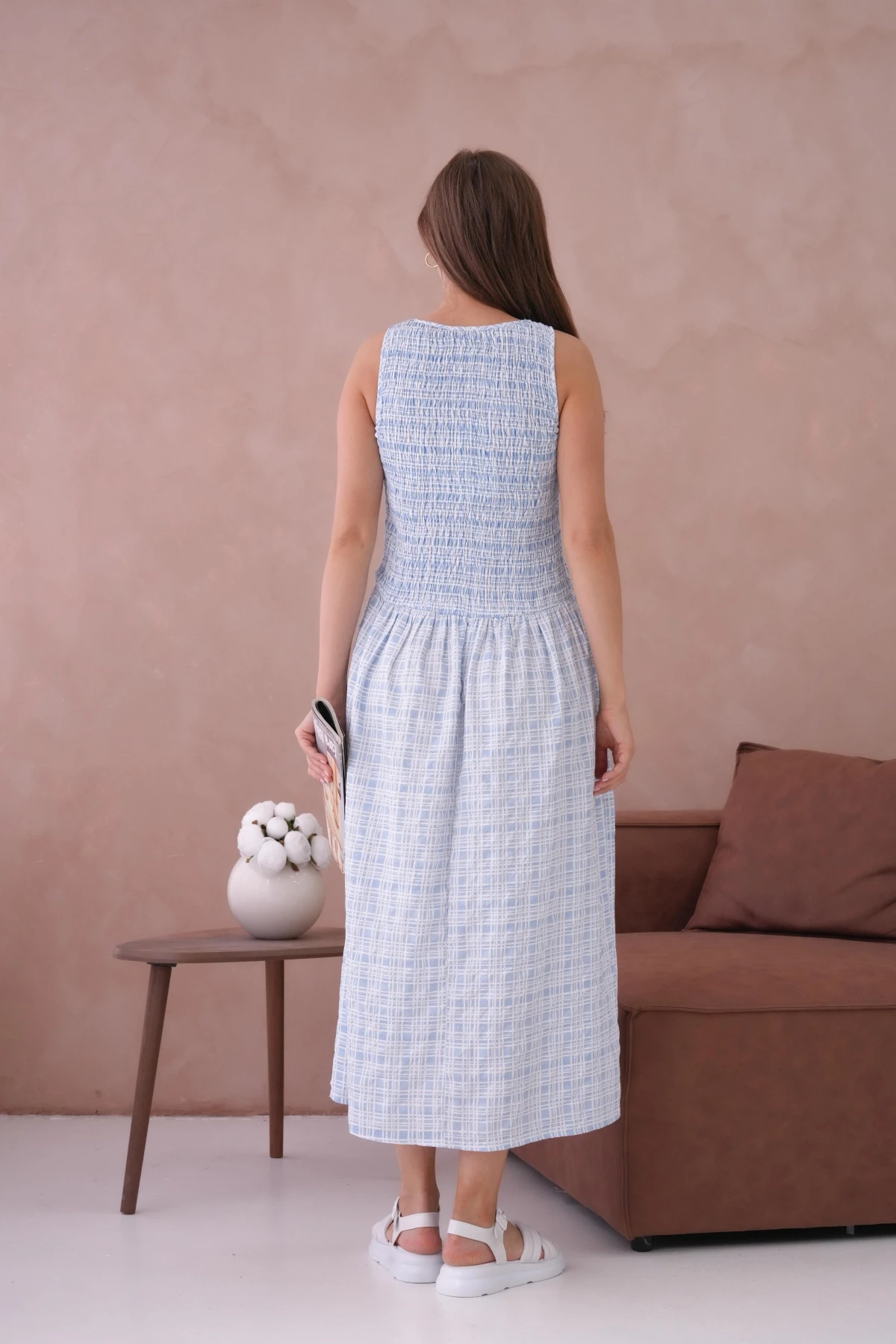 Kolsuz Uzun Ekose Dokuma Elbise