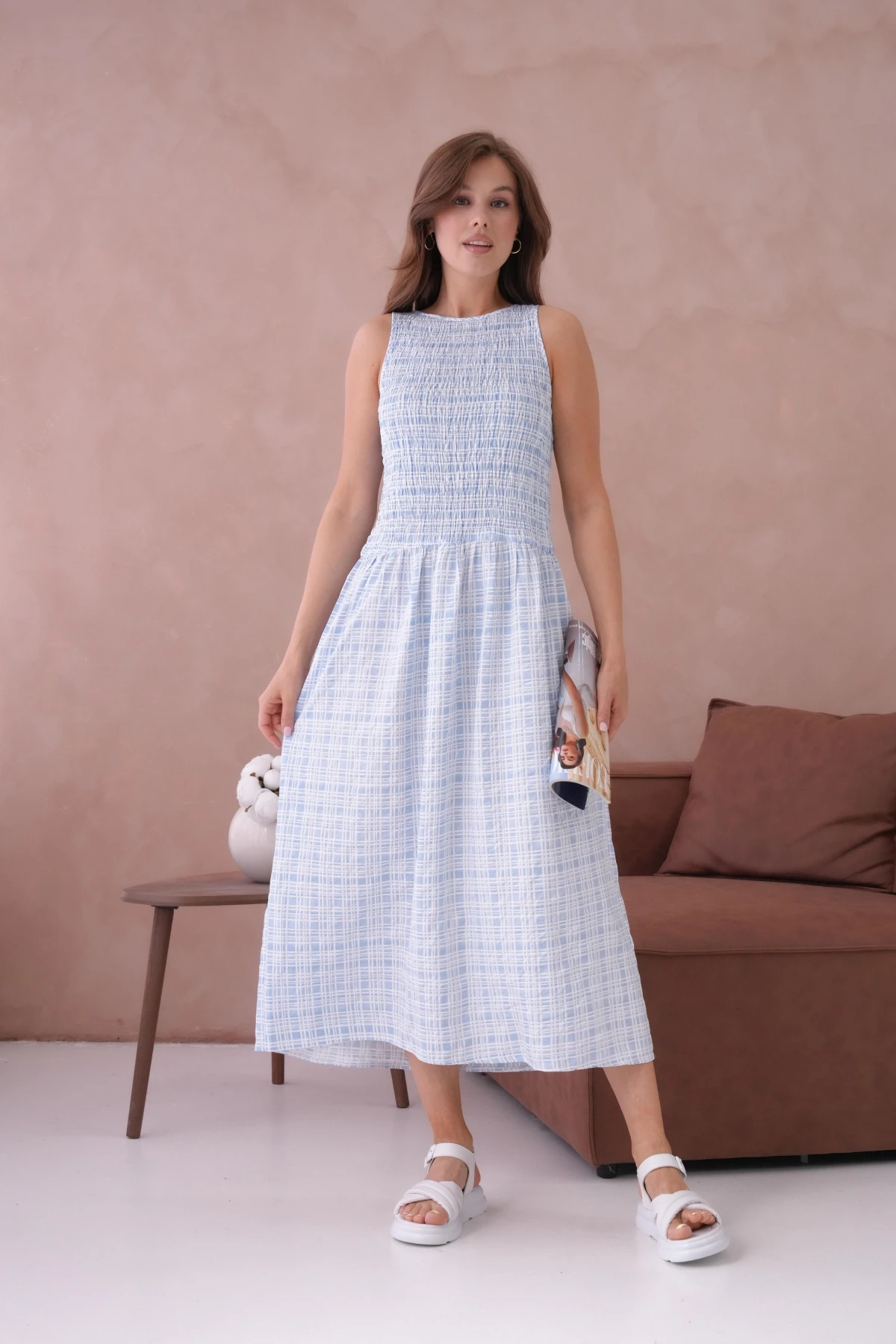 Kolsuz Uzun Ekose Dokuma Elbise