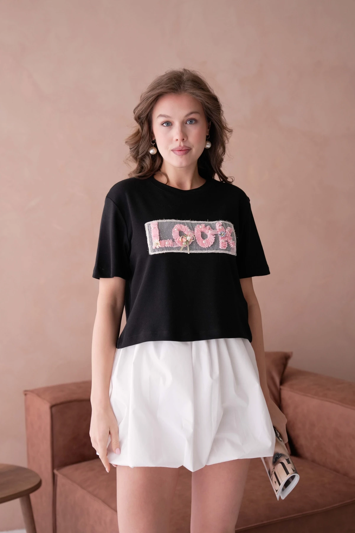Look Yazı Aplikeli Basic T-Shirt