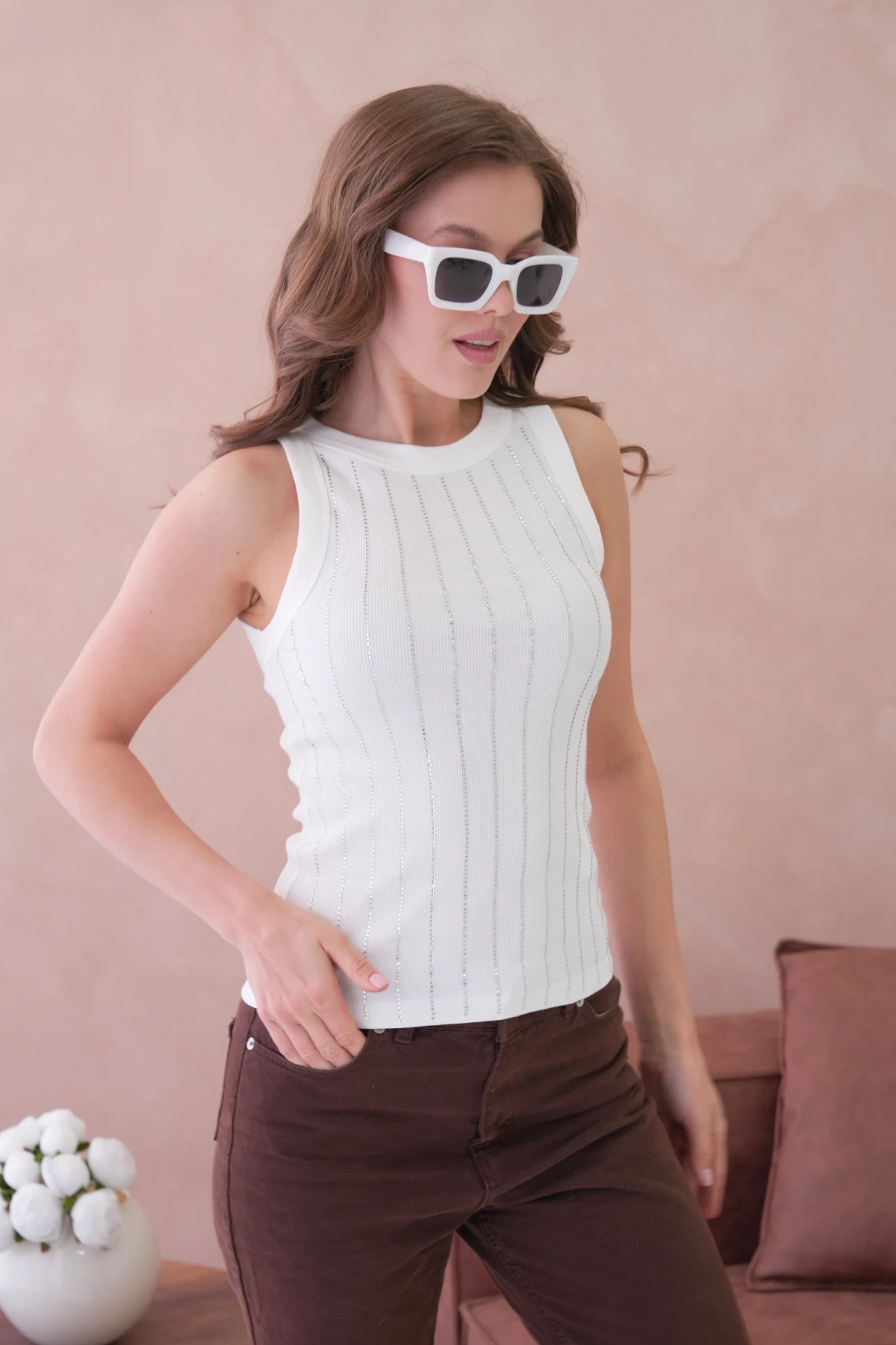 Önü Taş İşlemeli Slim Fit Basic Atlet