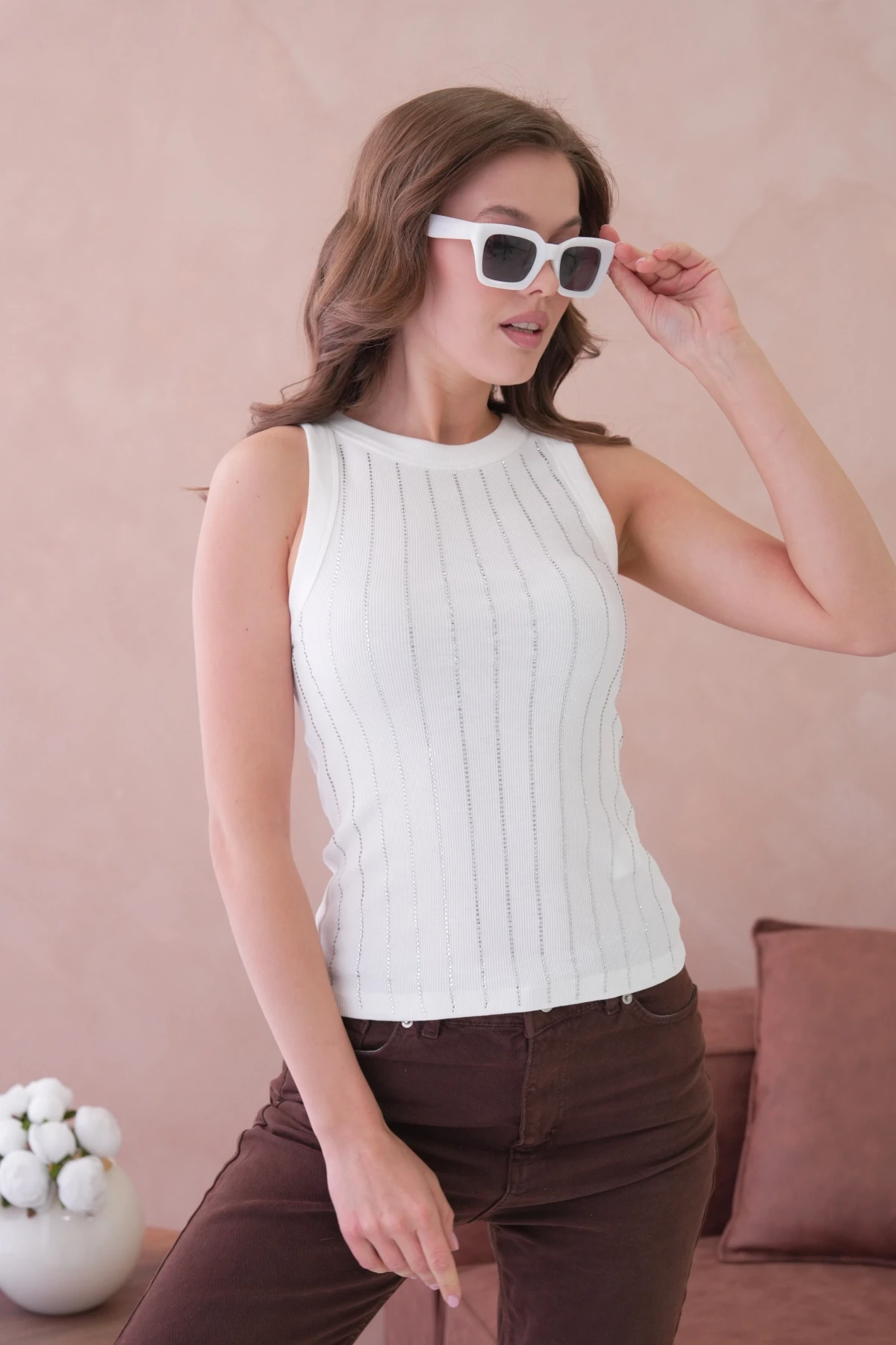 Önü Taş İşlemeli Slim Fit Basic Atlet