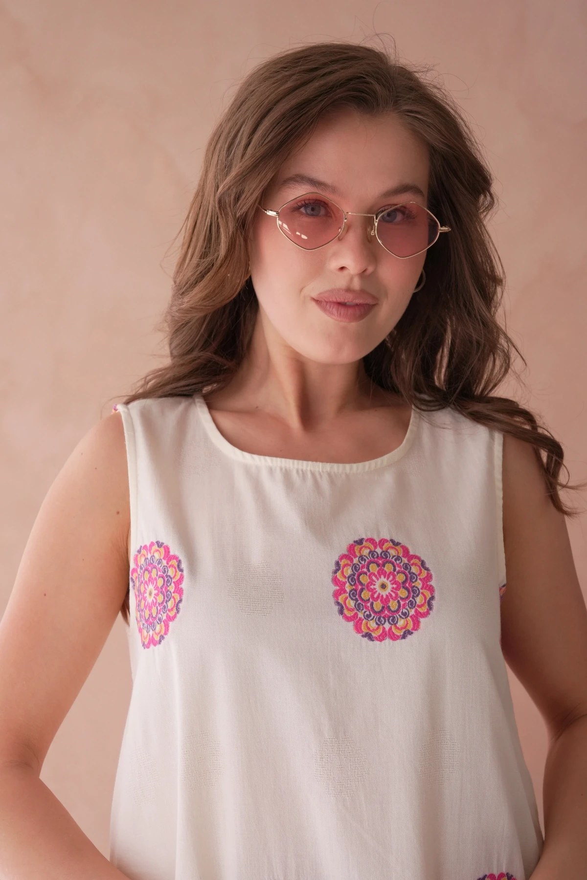 Nakışlı Volanlı Salaş Dokuma Elbise