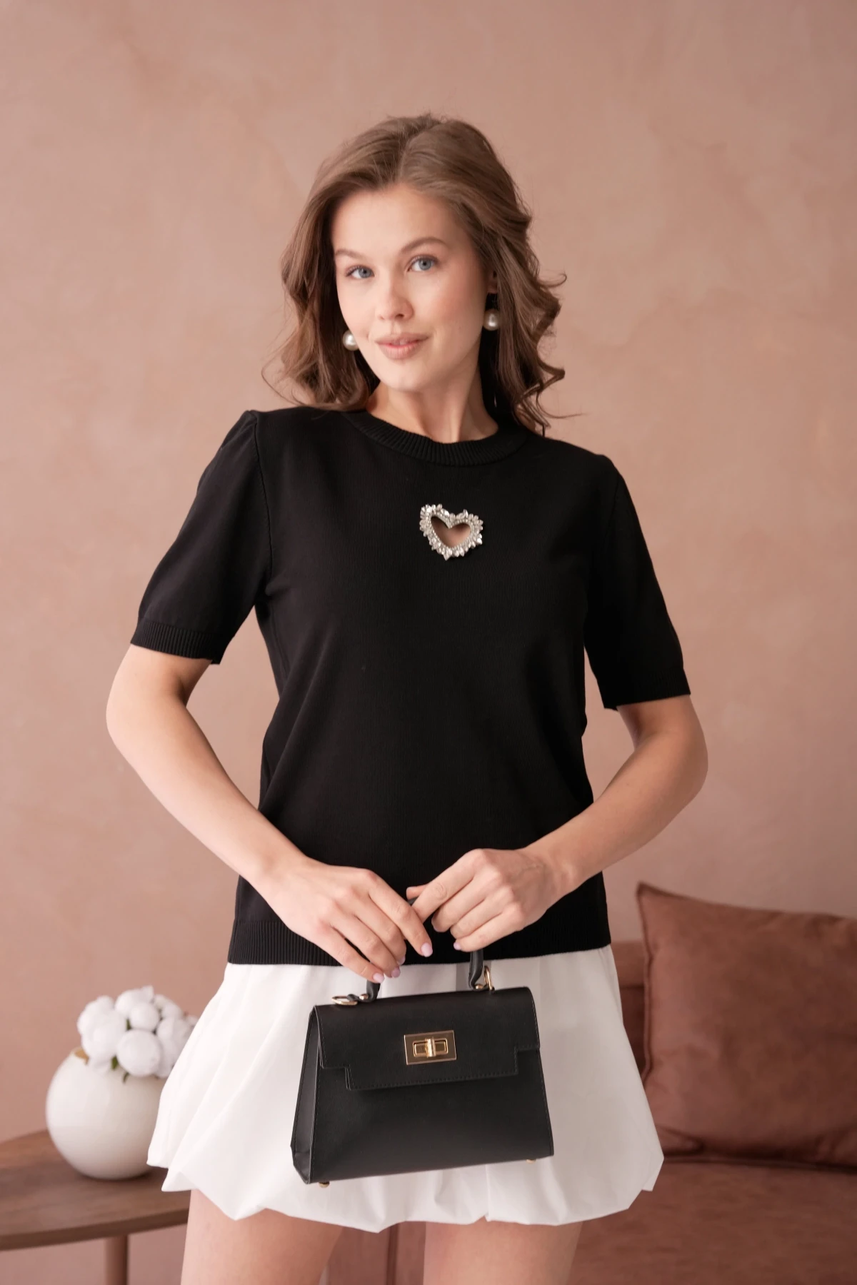 Taş Aksesuar Detaylı Kısa Kol Merserize Kazak