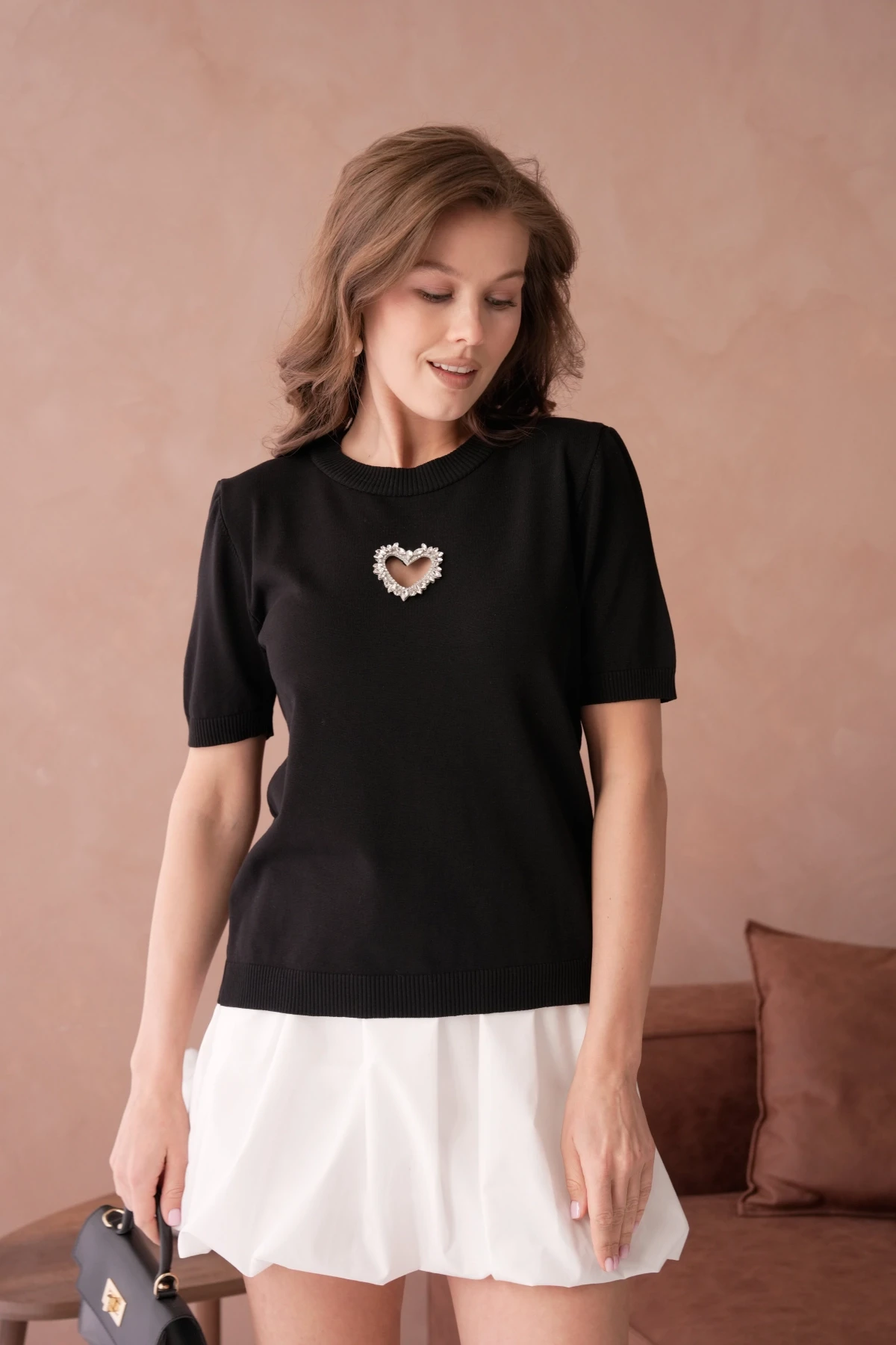 Taş Aksesuar Detaylı Kısa Kol Merserize Kazak