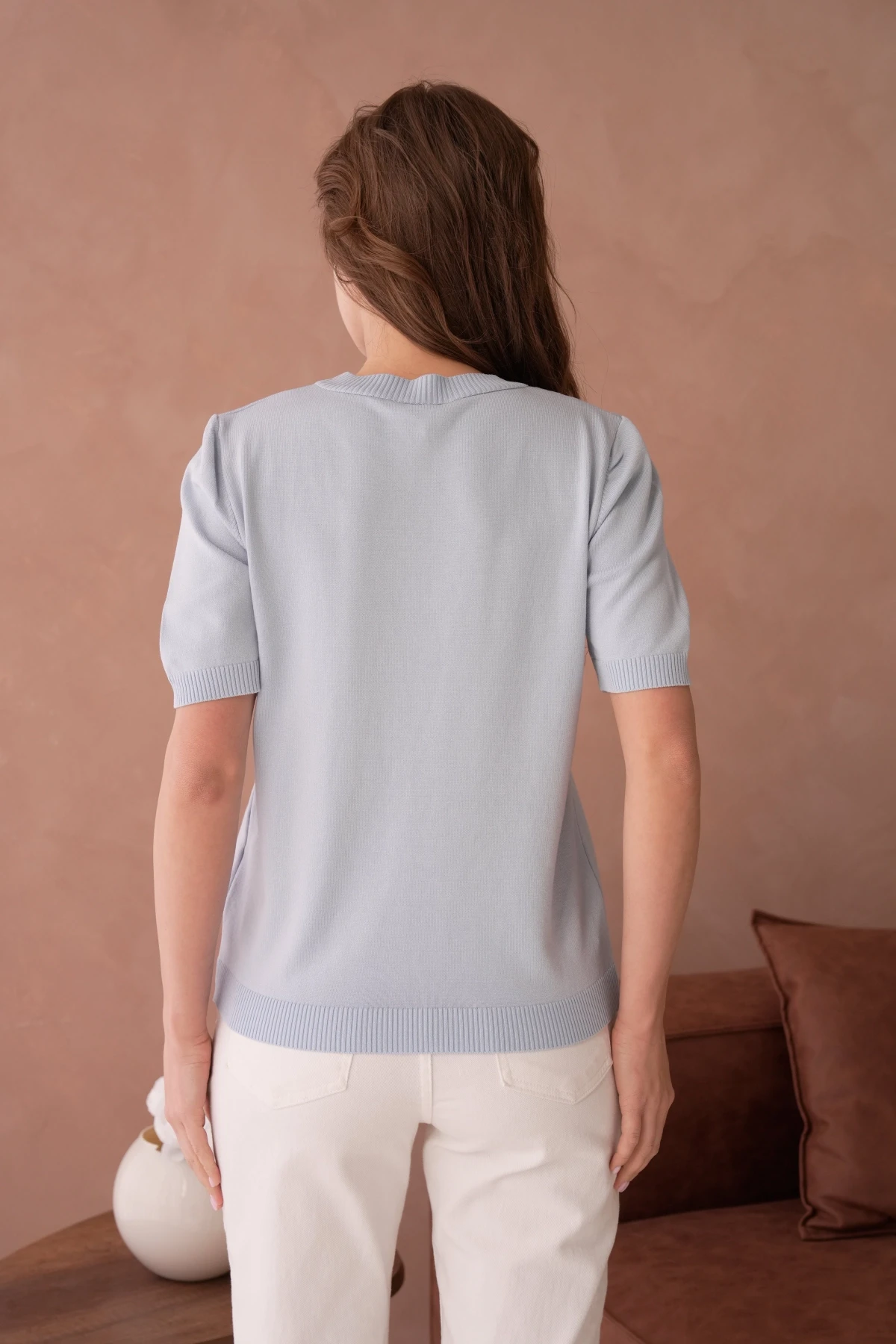 Taş Aksesuar Detaylı Kısa Kol Merserize Kazak