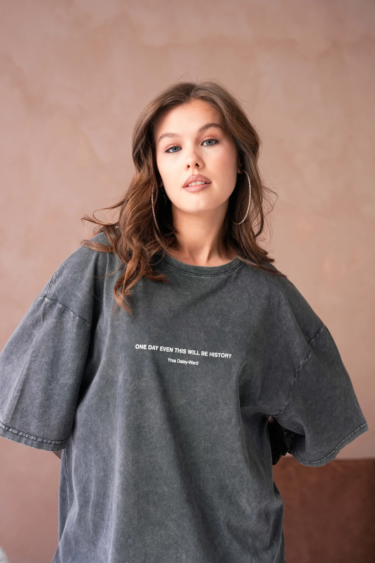 Yıkamalı Baskı Detay Salaş Basic T-Shirt