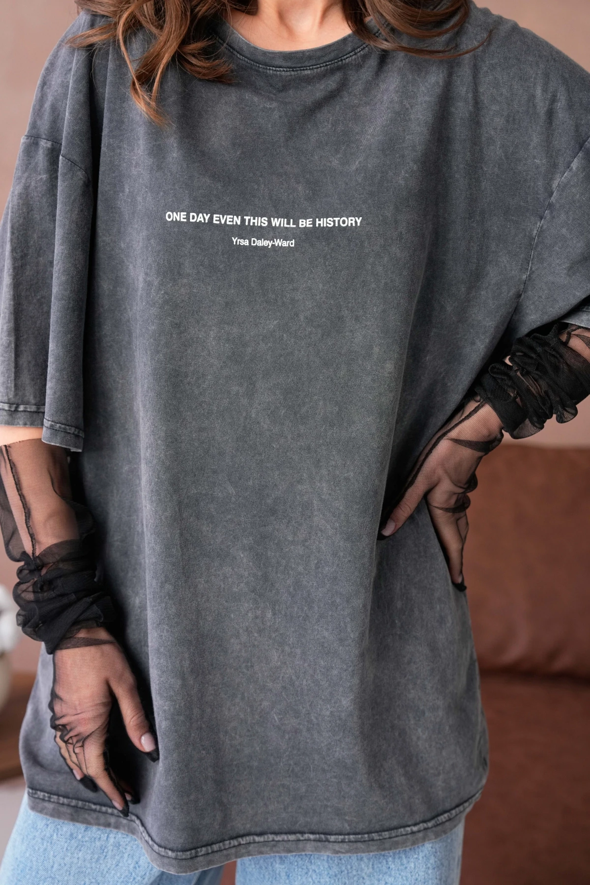 Yıkamalı Baskı Detay Salaş Basic T-Shirt